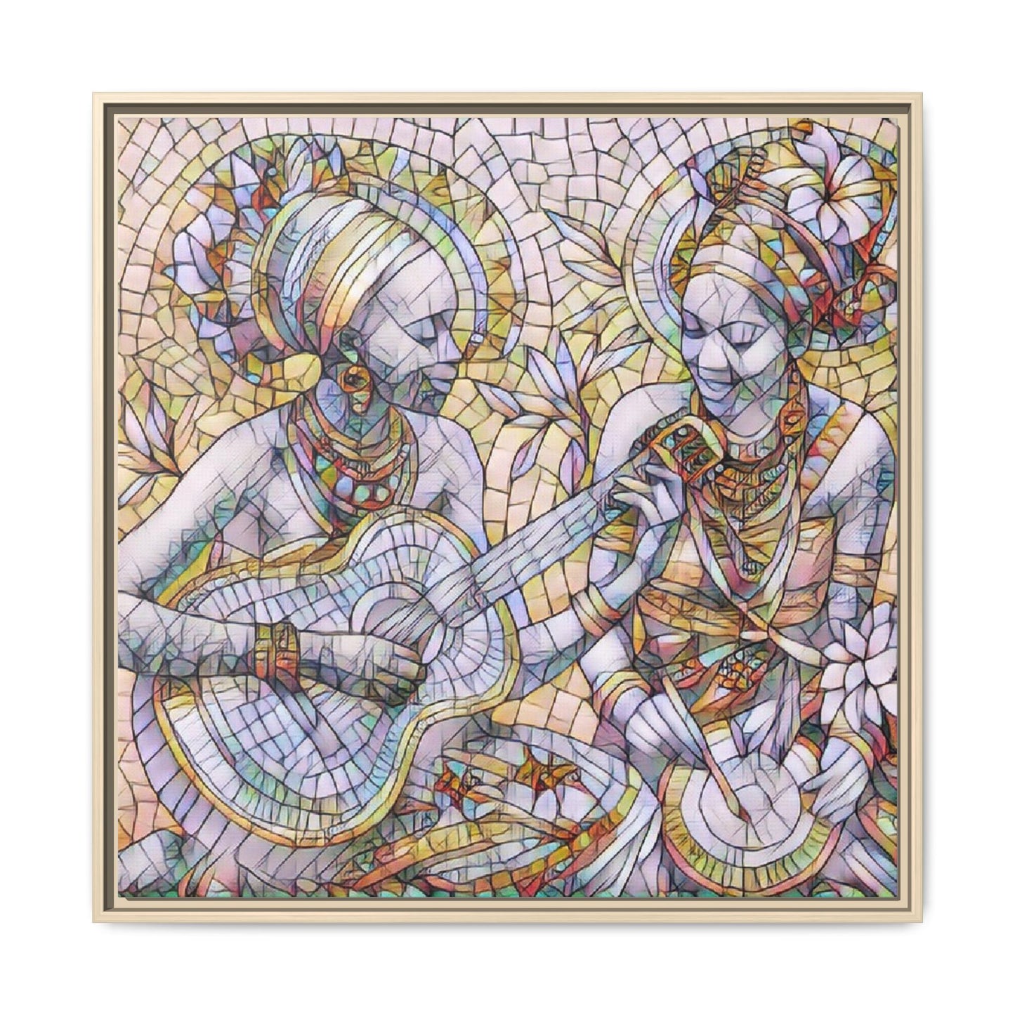 Framed Canvas Art – Colorful Mosaic Musicians Wall Decor