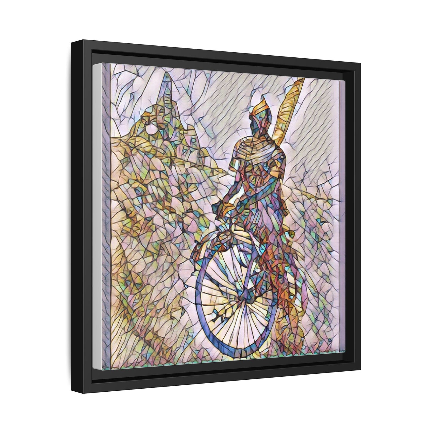 Cyclist Stained Glass Art Print — Framed Matte Canvas