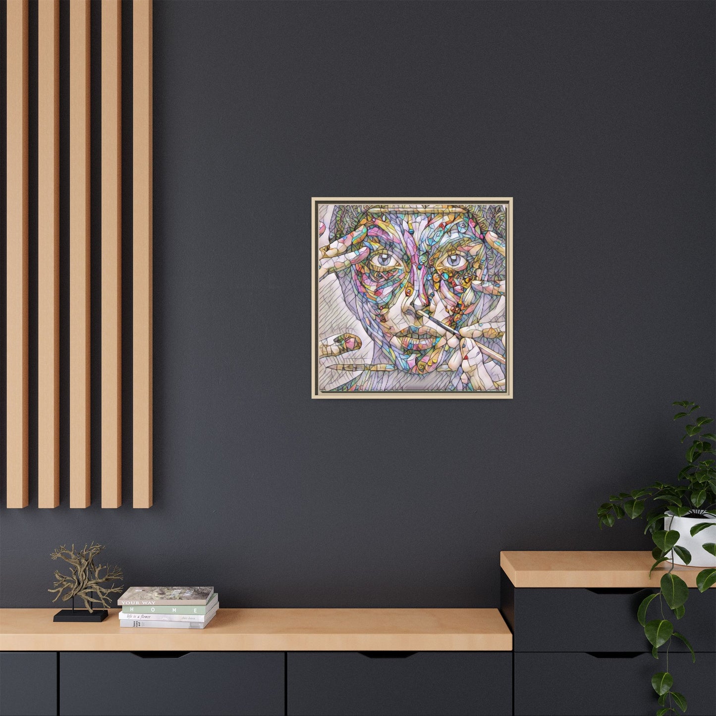 Framed Abstract Mosaic Face Canvas — Colorful Modern Wall Art