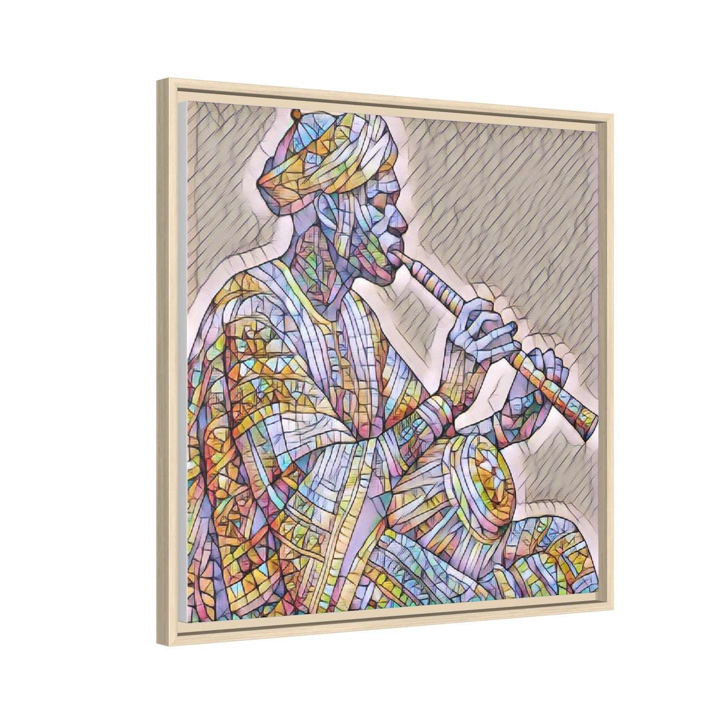 Framed Canvas Art — Colorful Middle Eastern Flute Player Print