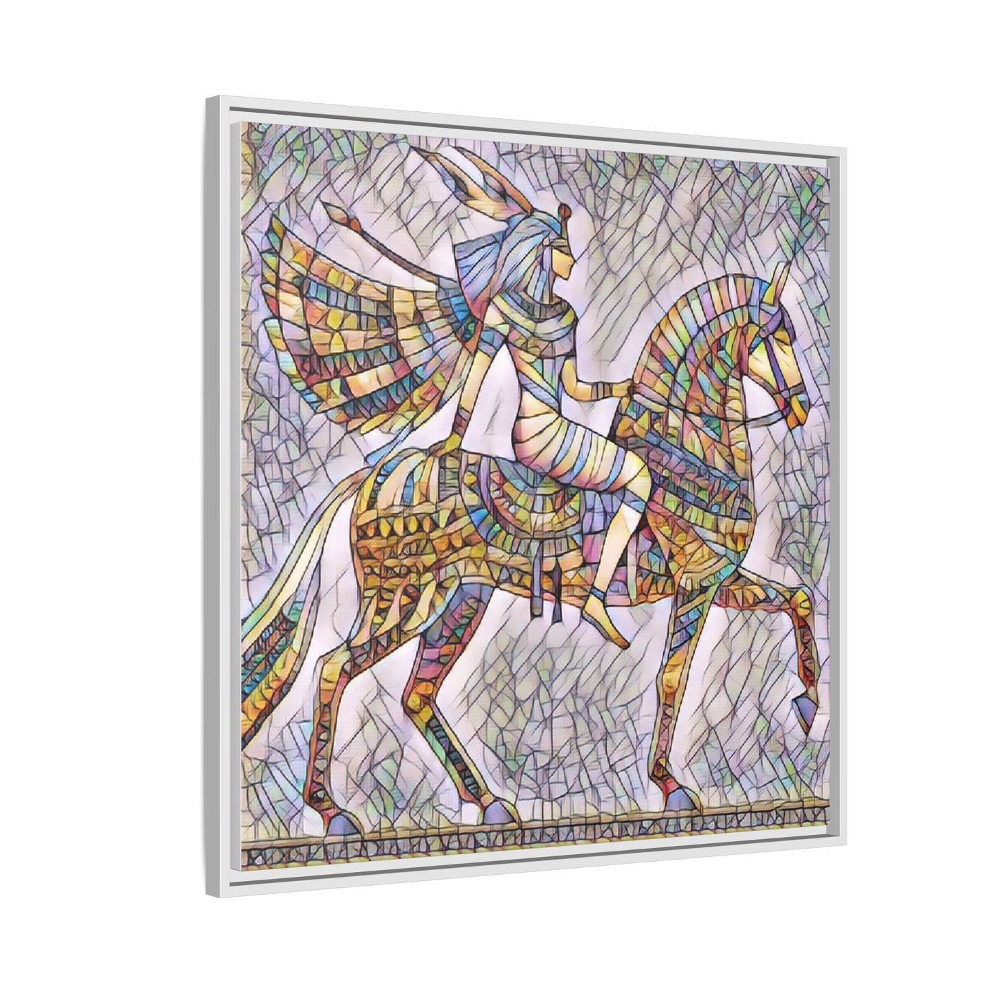 Stained-Glass Style Egyptian Horseman Framed Canvas Print