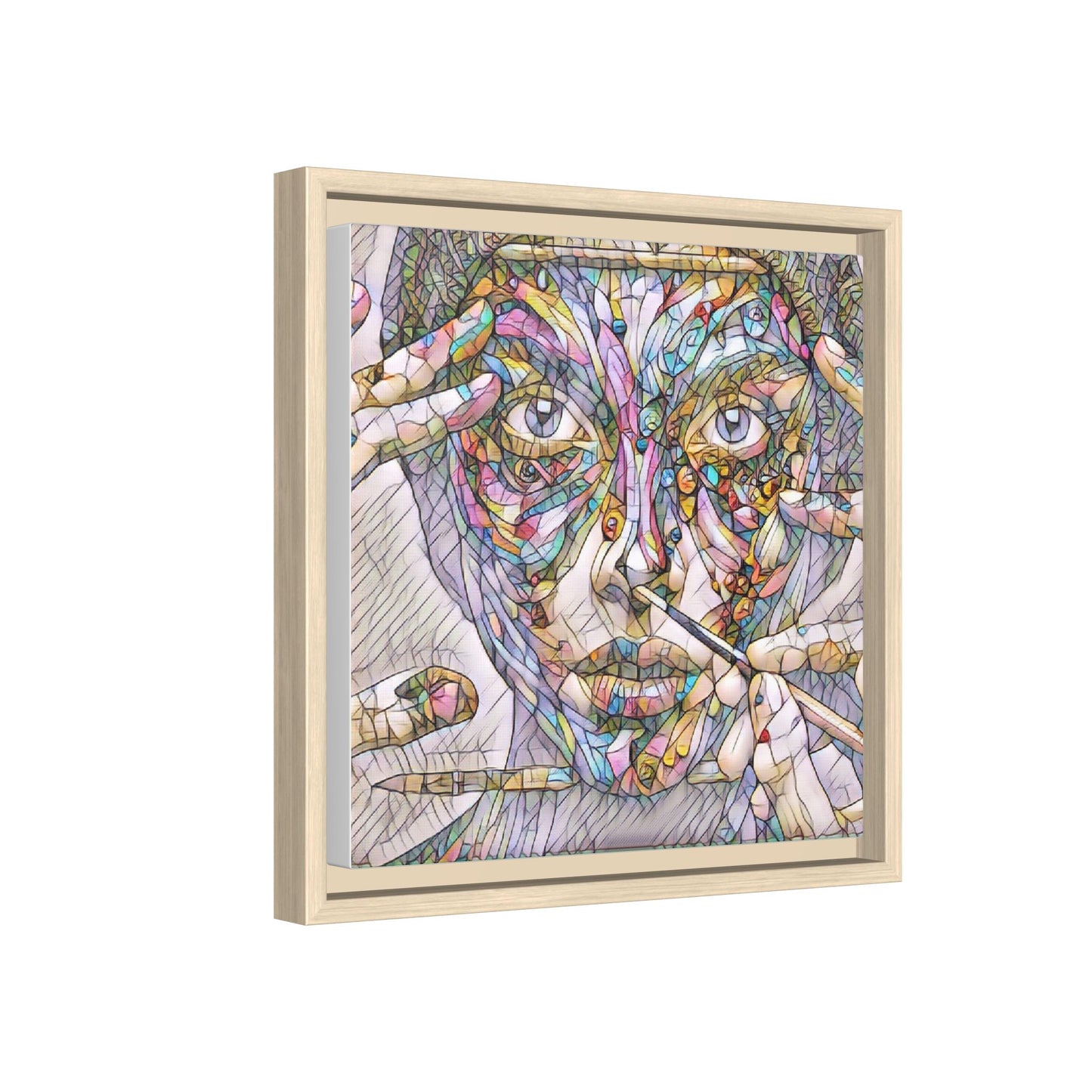 Framed Abstract Mosaic Face Canvas — Colorful Modern Wall Art