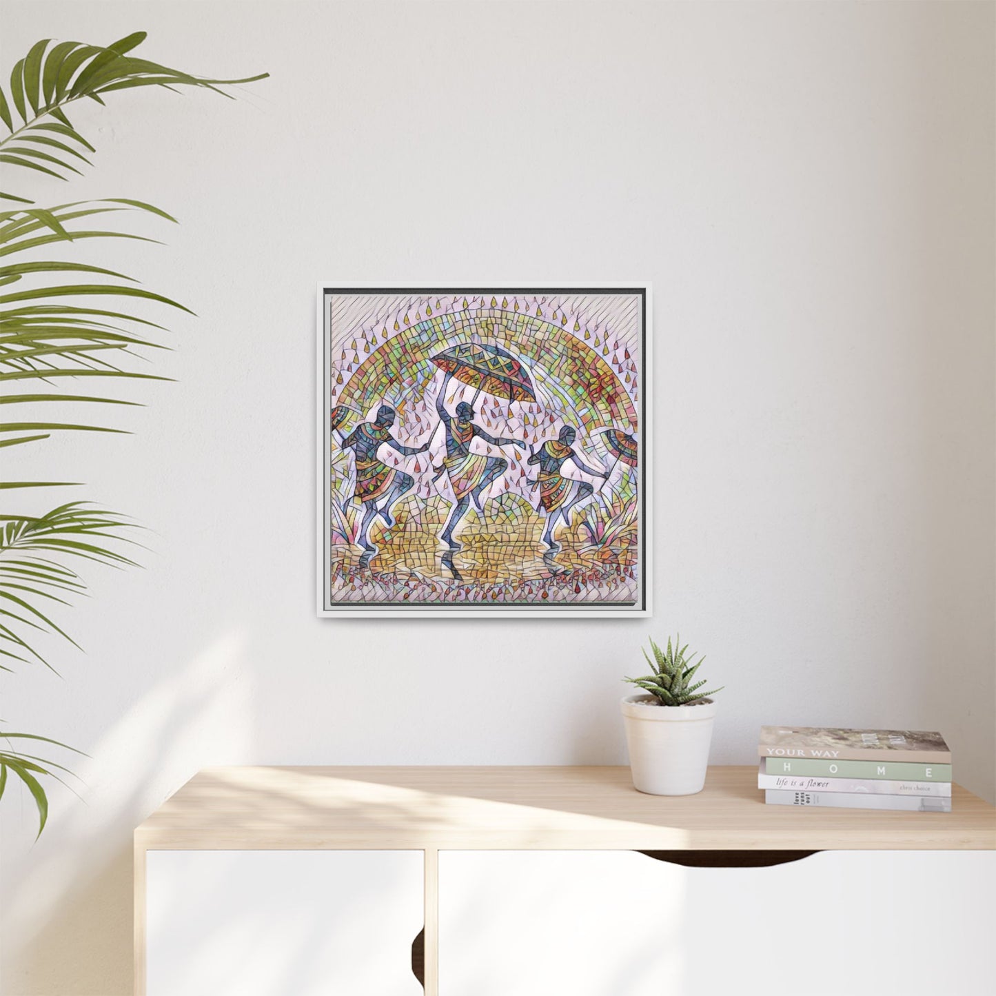 Framed Canvas Art — Colorful African Dance Mosaic