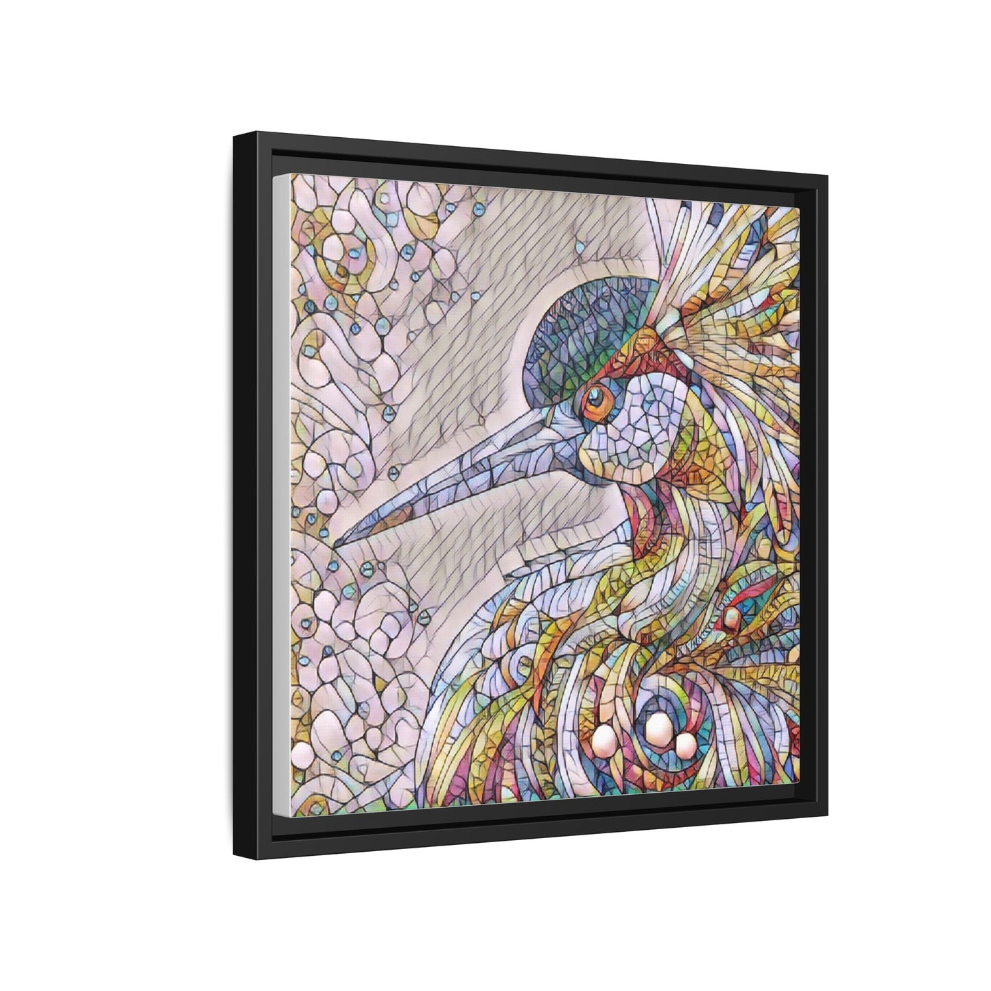 Colorful Stained-Glass Heron Matte Canvas Framed Wall Art