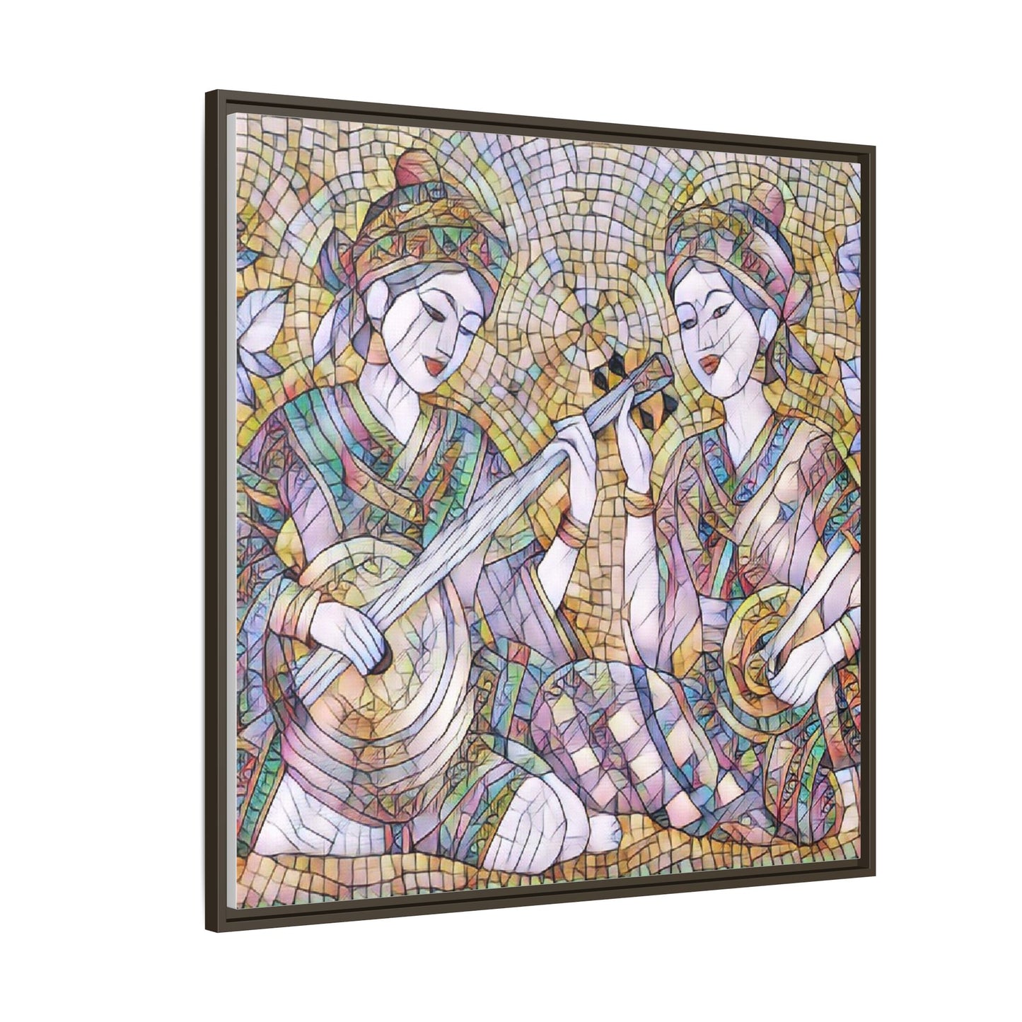 Framed Mosaic Musician Canvas Art — Ethnic Duo Wall Decor