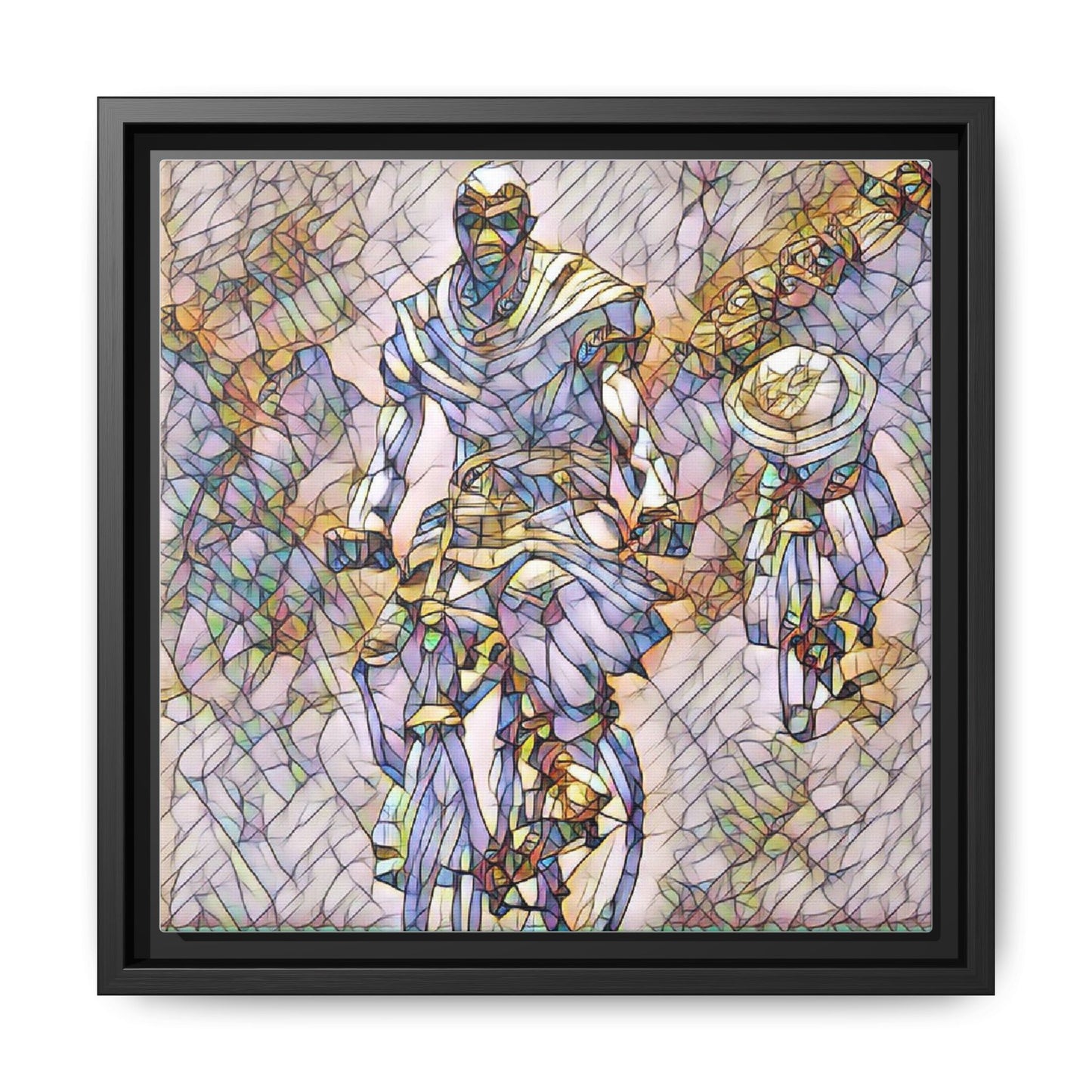 Framed Matte Canvas — Abstract Cyclist Artwork (Multi‑Color)