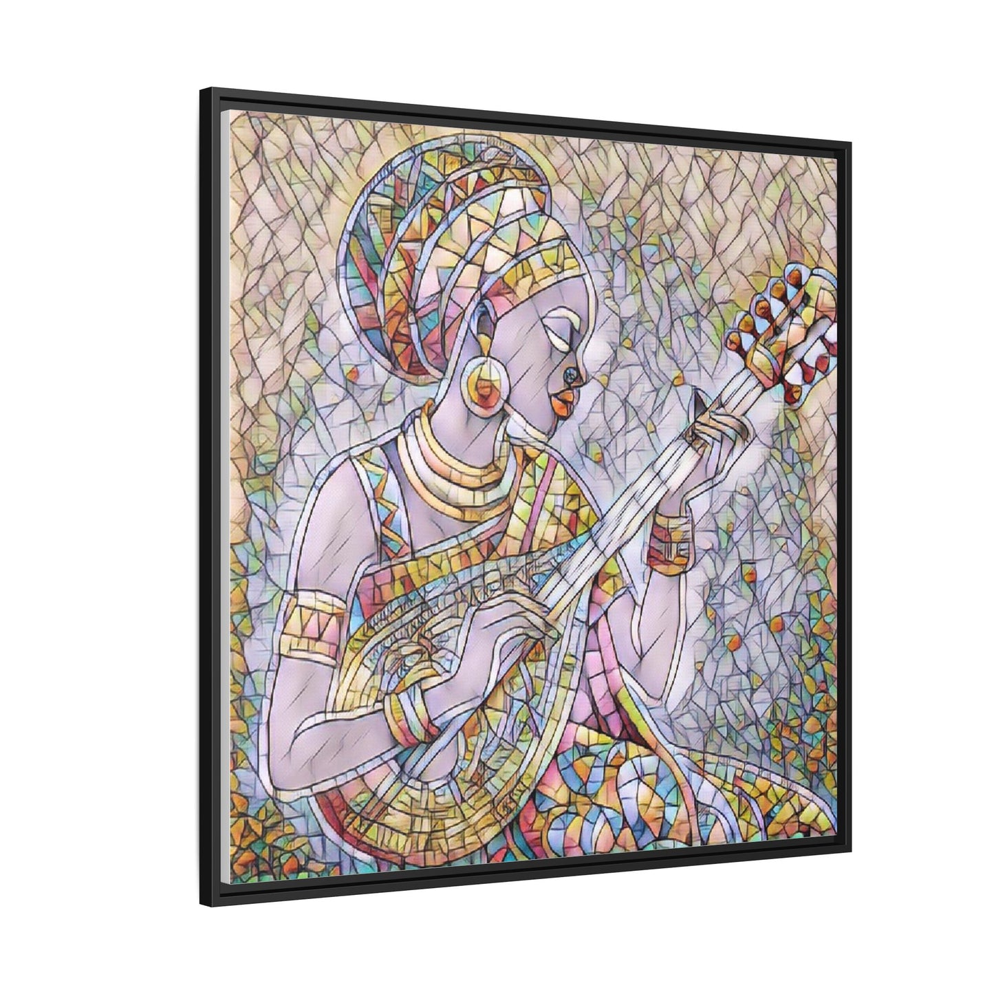Framed Canvas Art — Colorful African Woman Playing Lute (Matte Multi‑Color)