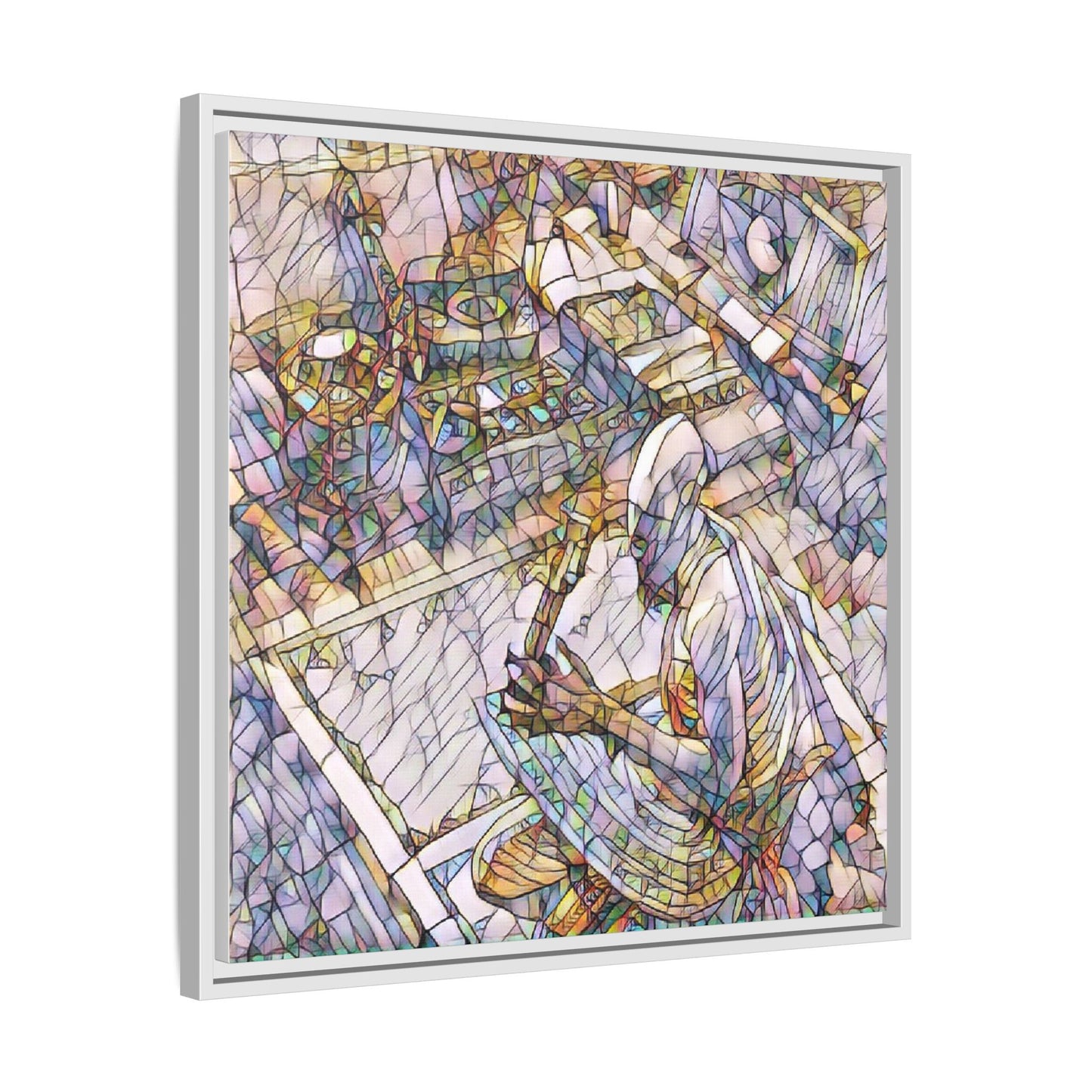 Stained-Glass DJ Matte Canvas Print (Framed) — Colorful Music Room Wall Art