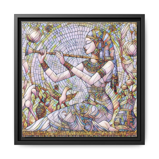 Egyptian Flute Player Framed Canvas Art — Colorful Mosaic Wall Decor