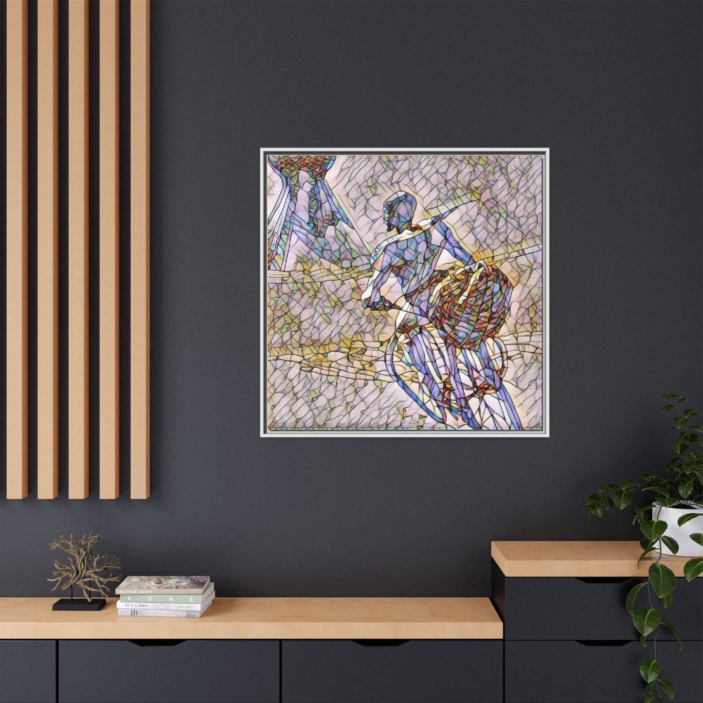 Abstract Stained-Glass Warrior Matte Framed Canvas