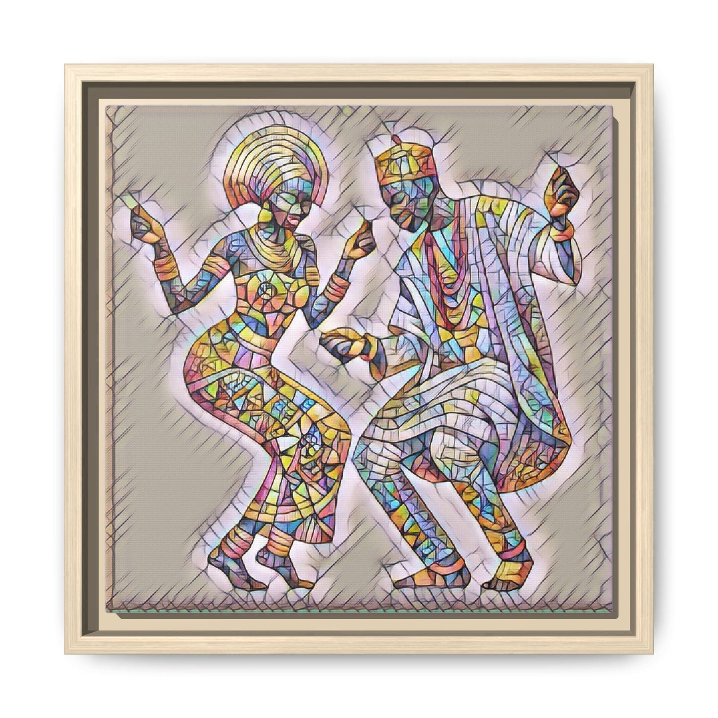 Afrobeat Dancers Framed Canvas Art — Colorful Mosaic African Dance Print