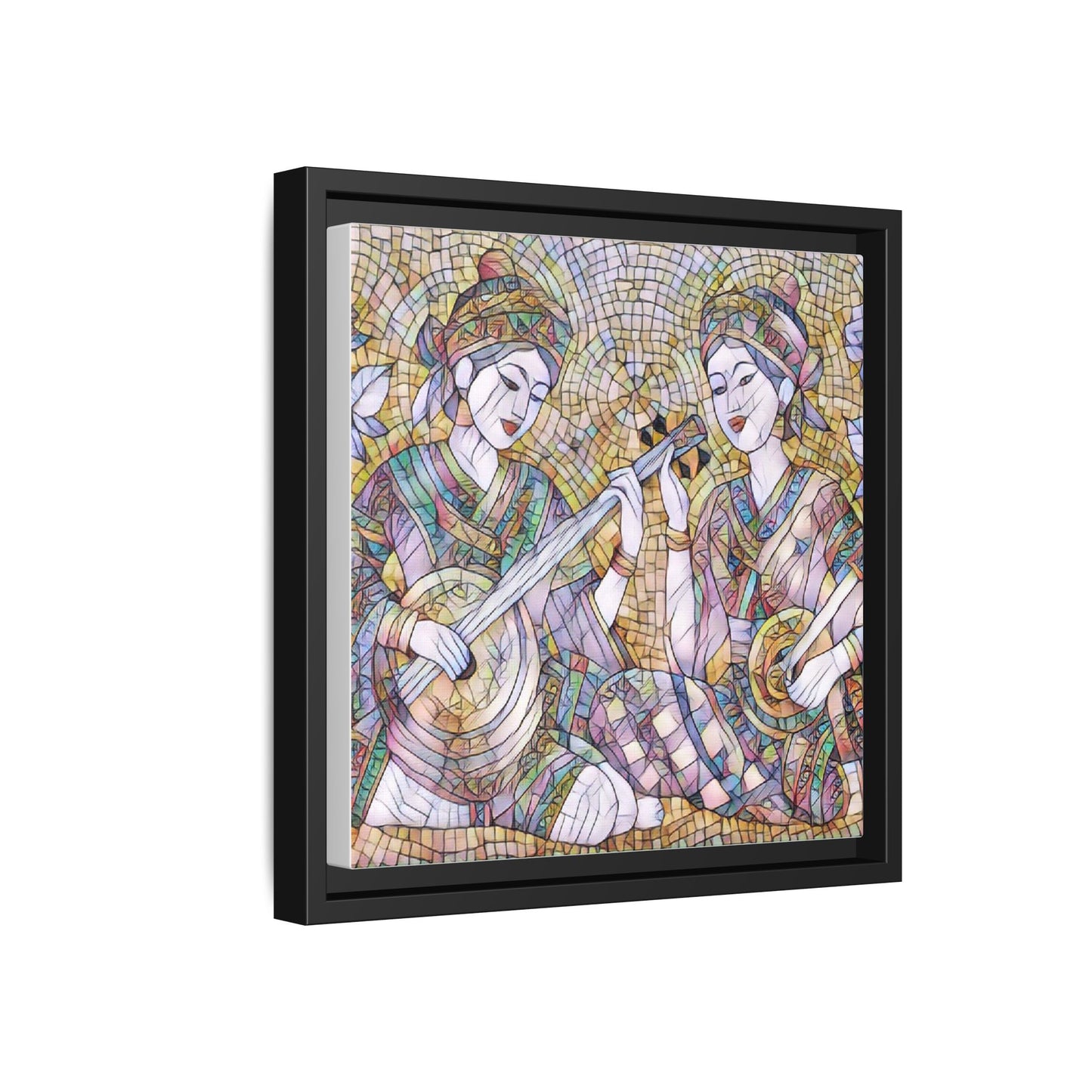 Framed Mosaic Musician Canvas Art — Ethnic Duo Wall Decor