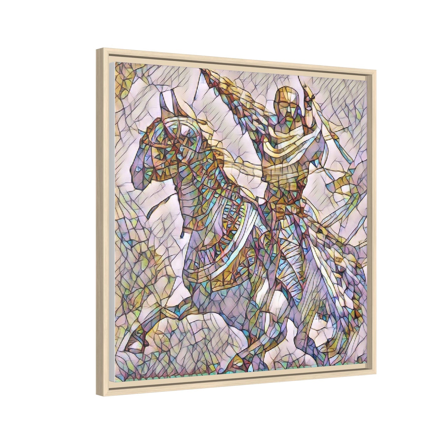 Framed Matte Canvas Print — Stained Glass Knight on Horse Artwork