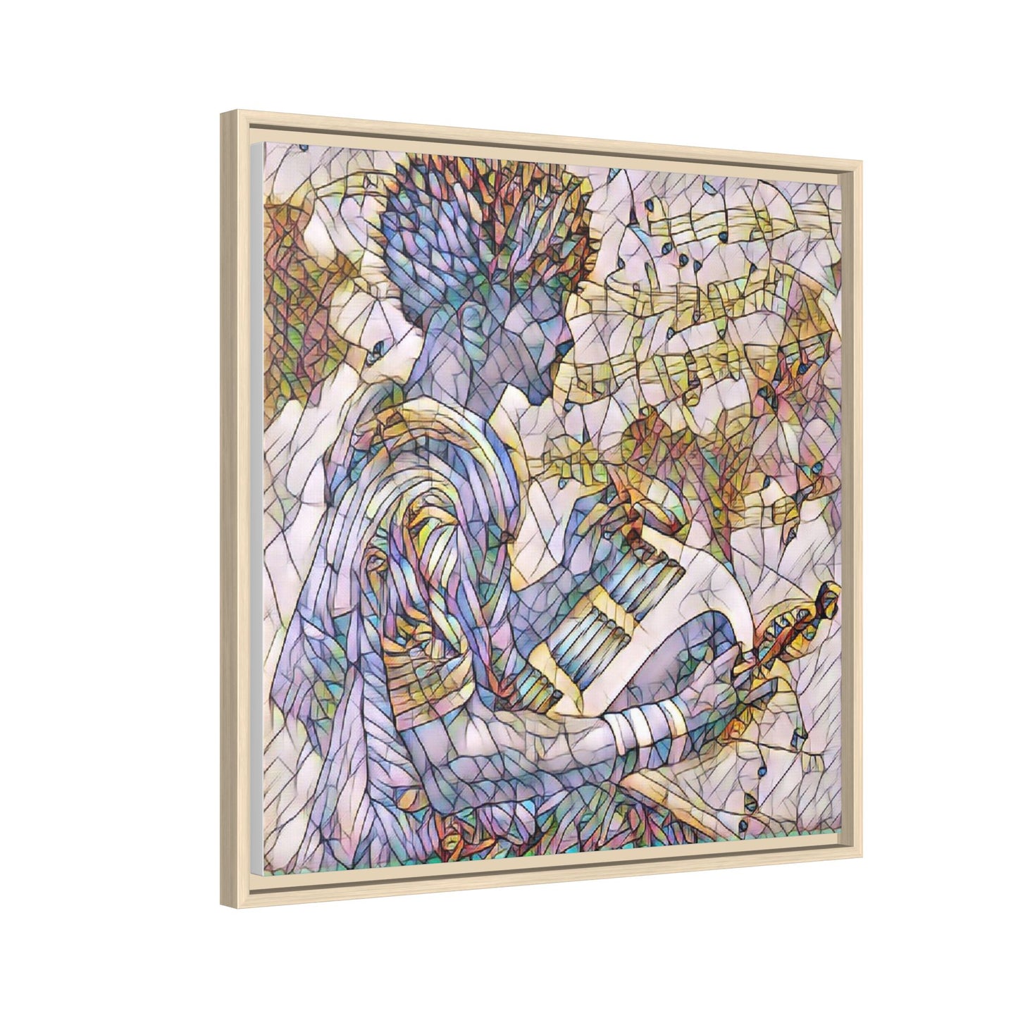 Abstract Jazz Musician Framed Canvas Art — Colorful Stained-Glass Style Wall Decor