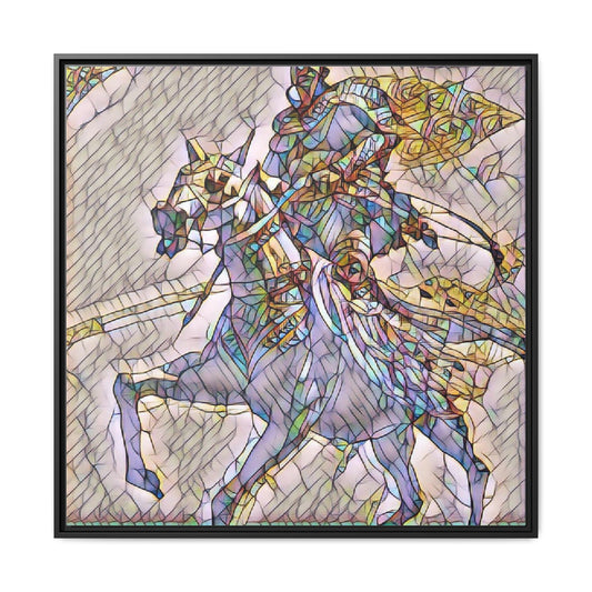 Framed Matte Canvas Art — Stained Glass Knight on Horse Fantasy Wall Decor
