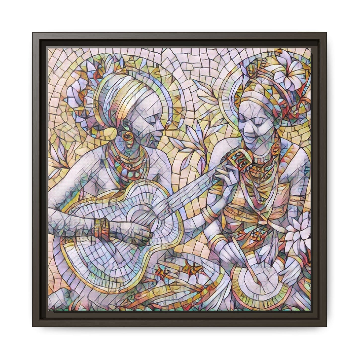 Framed Canvas Art – Colorful Mosaic Musicians Wall Decor