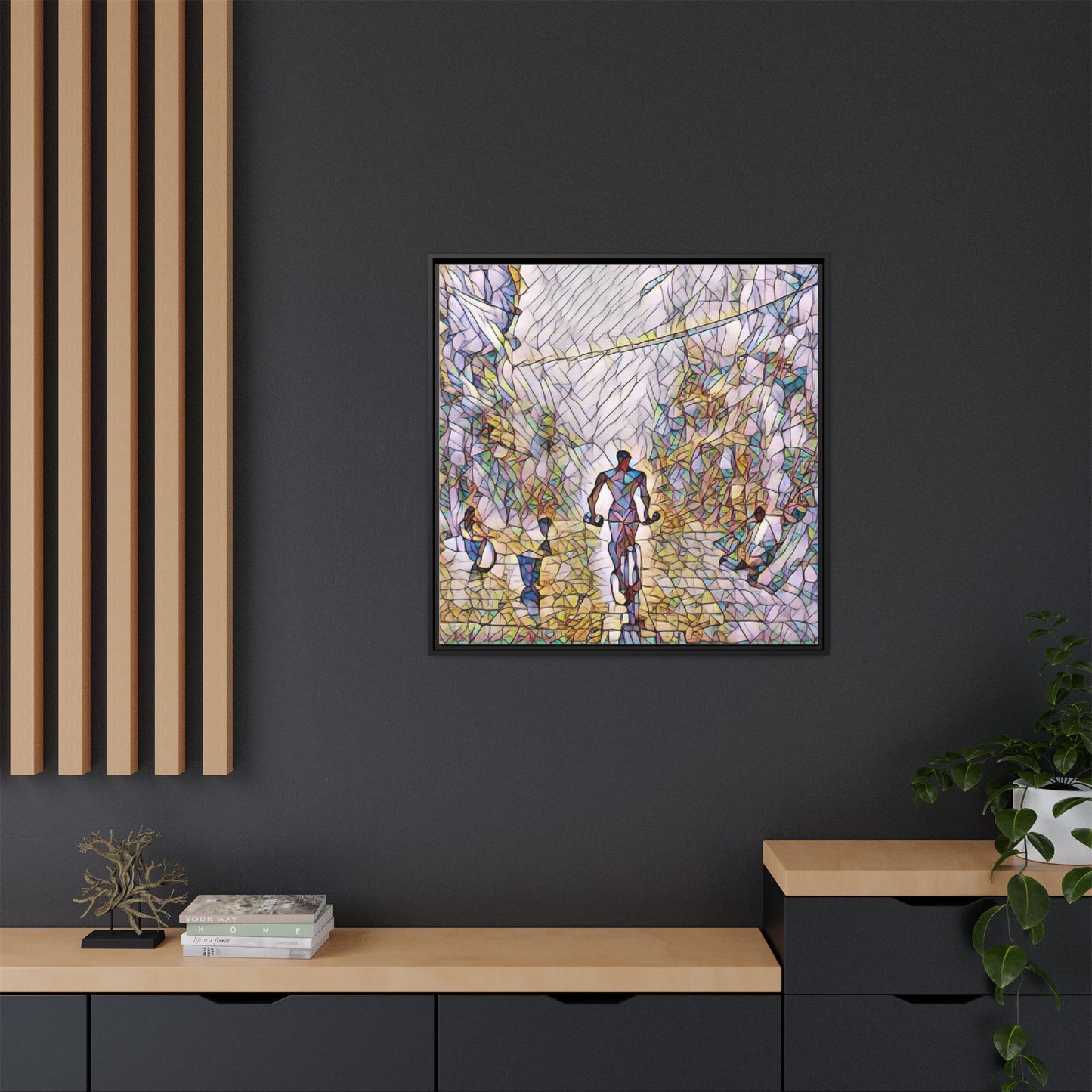 Cyclist Stained-Glass Matte Canvas Framed Wall Art