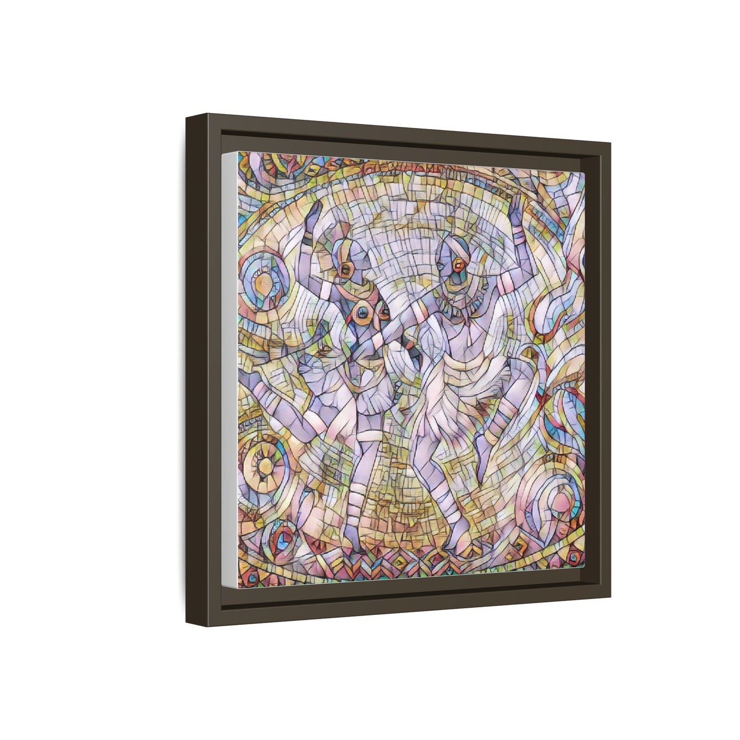 Abstract Dancers Matte Framed Canvas Wall Art — Multi‑Color Stained Glass Style