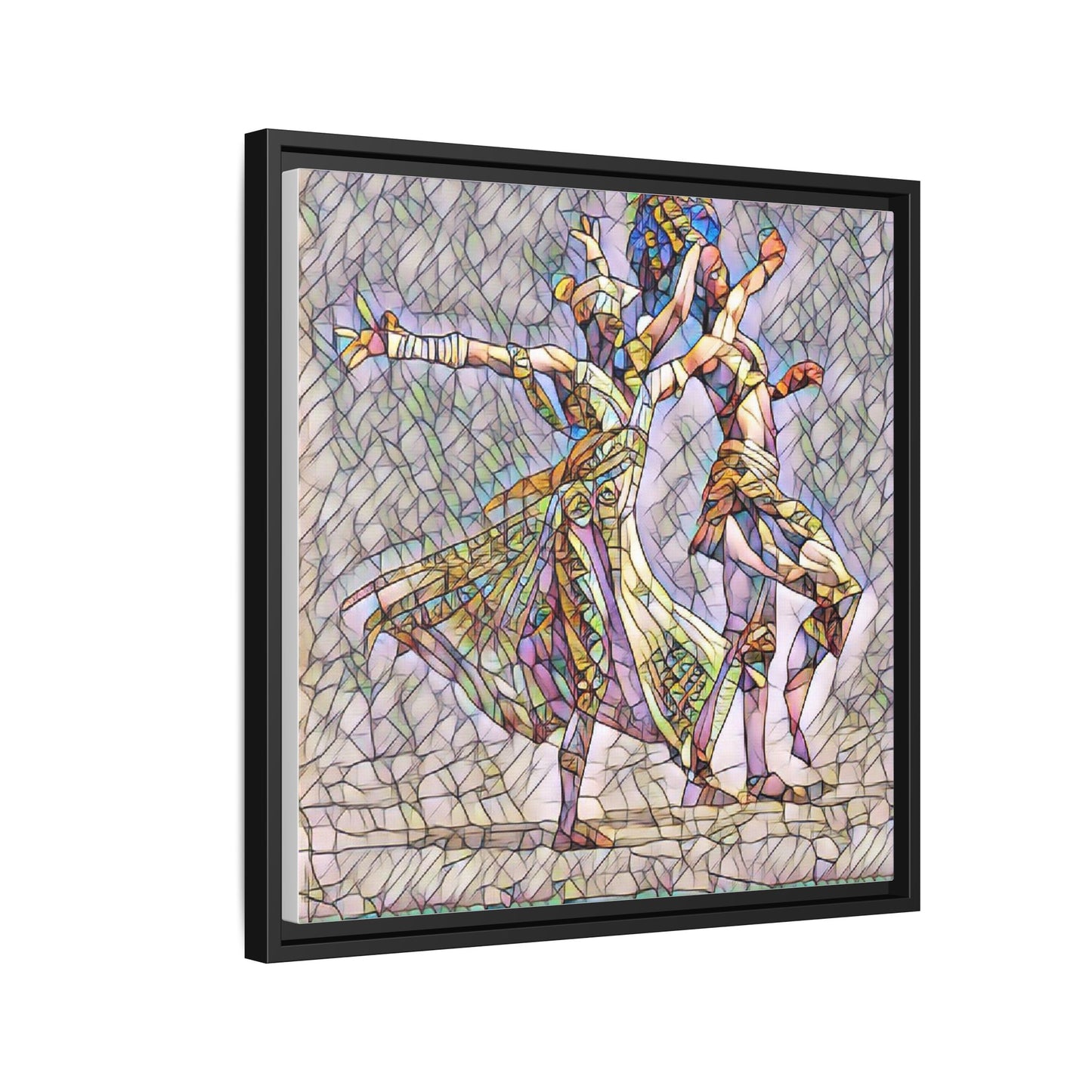 Framed Matte Canvas Wall Art — Abstract Dancers in Stained Glass Style