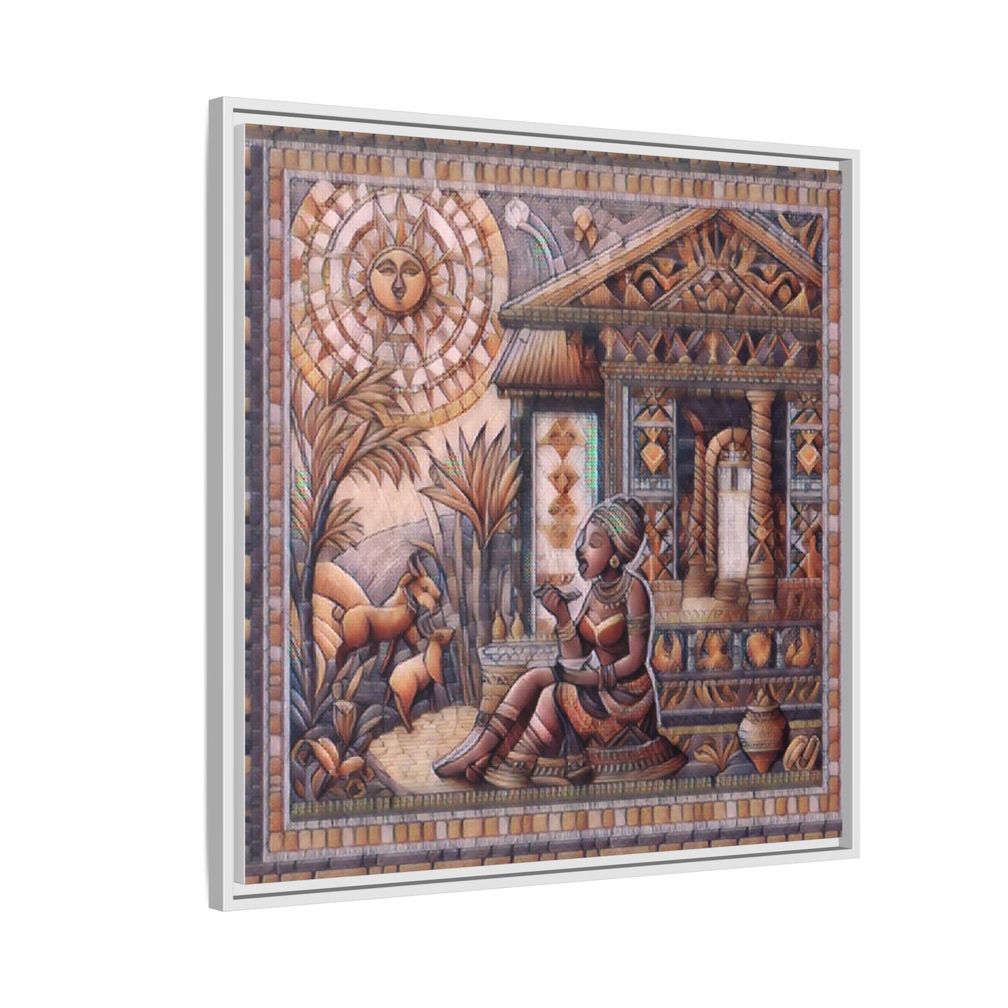 Egyptian Goddess Mosaic Framed Canvas Art — Colorful Ancient Ritual Wall Decor