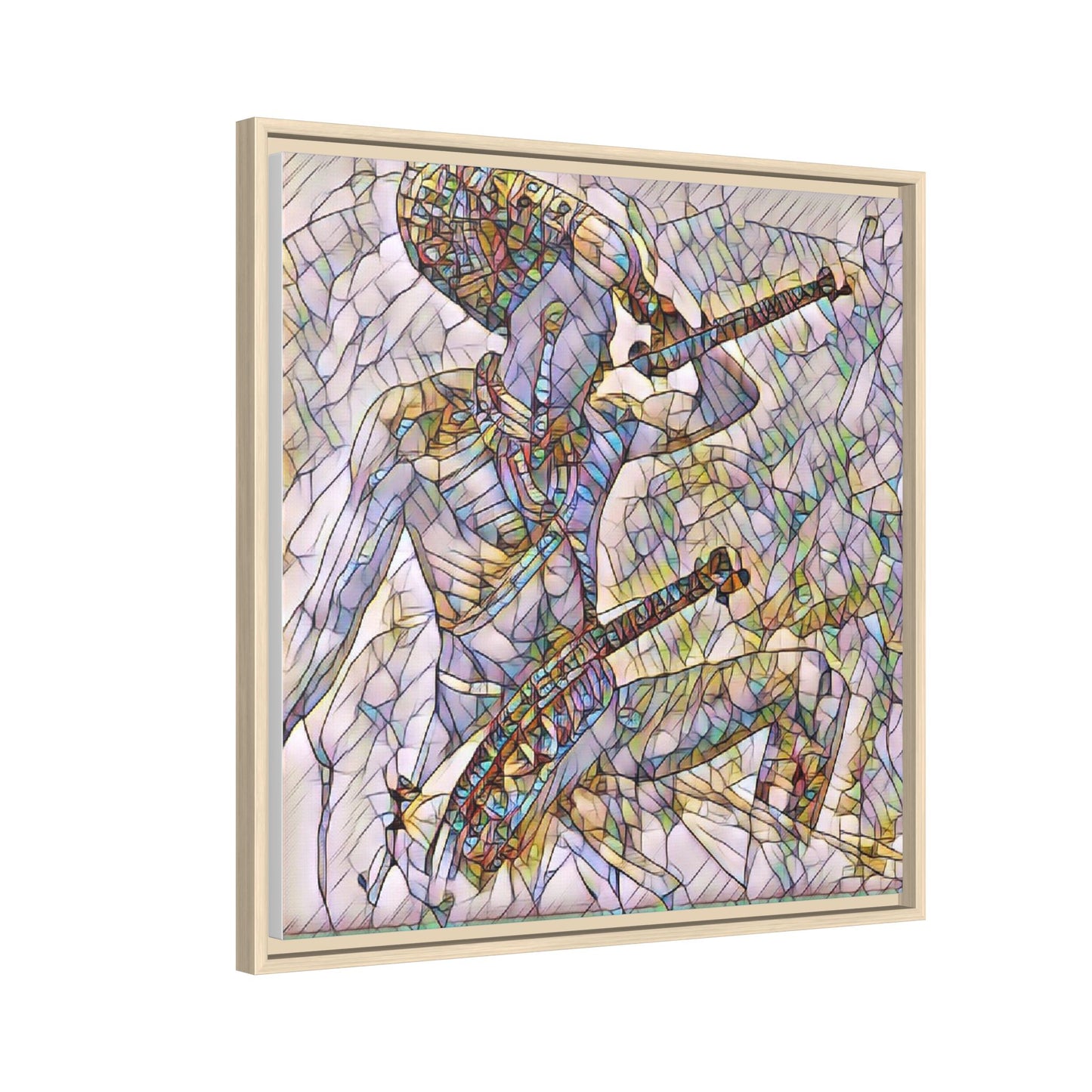 Stained Glass Blue Musician — Framed Matte Canvas Art