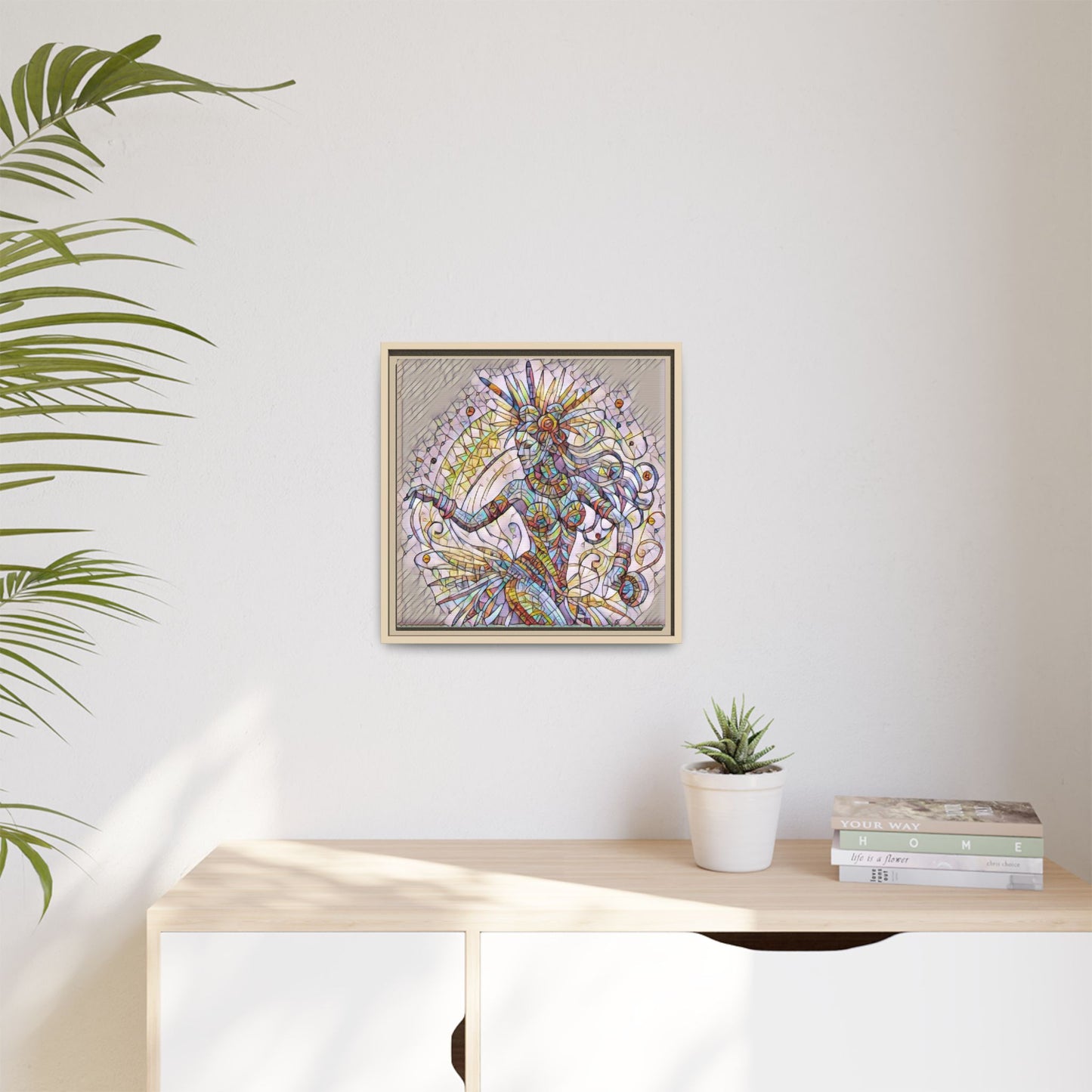 Colorful Mermaid Mosaic Framed Canvas Art — Boho Ocean Wall Decor