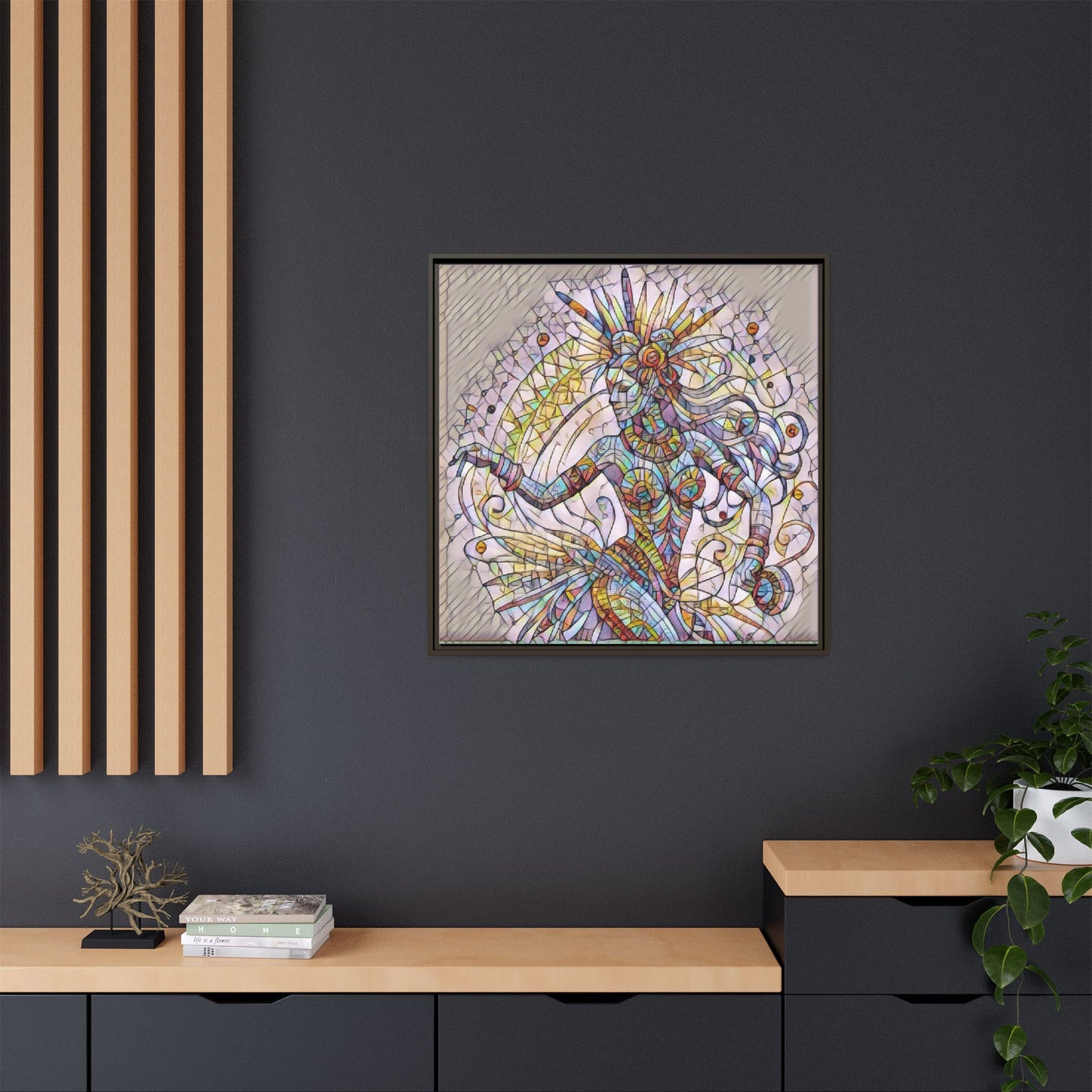 Colorful Mermaid Mosaic Framed Canvas Art — Boho Ocean Wall Decor