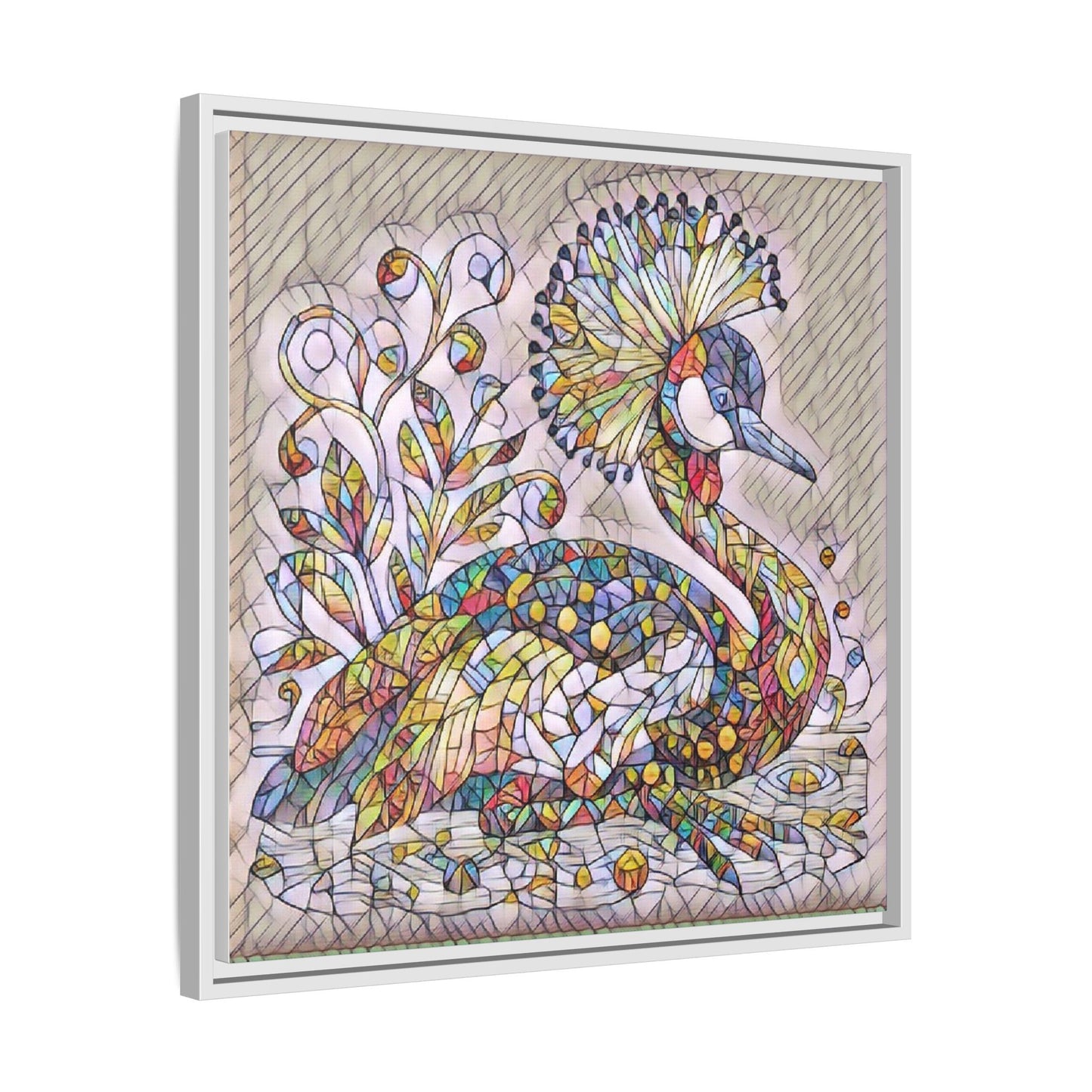 Colorful Peacock Mosaic Framed Canvas Art
