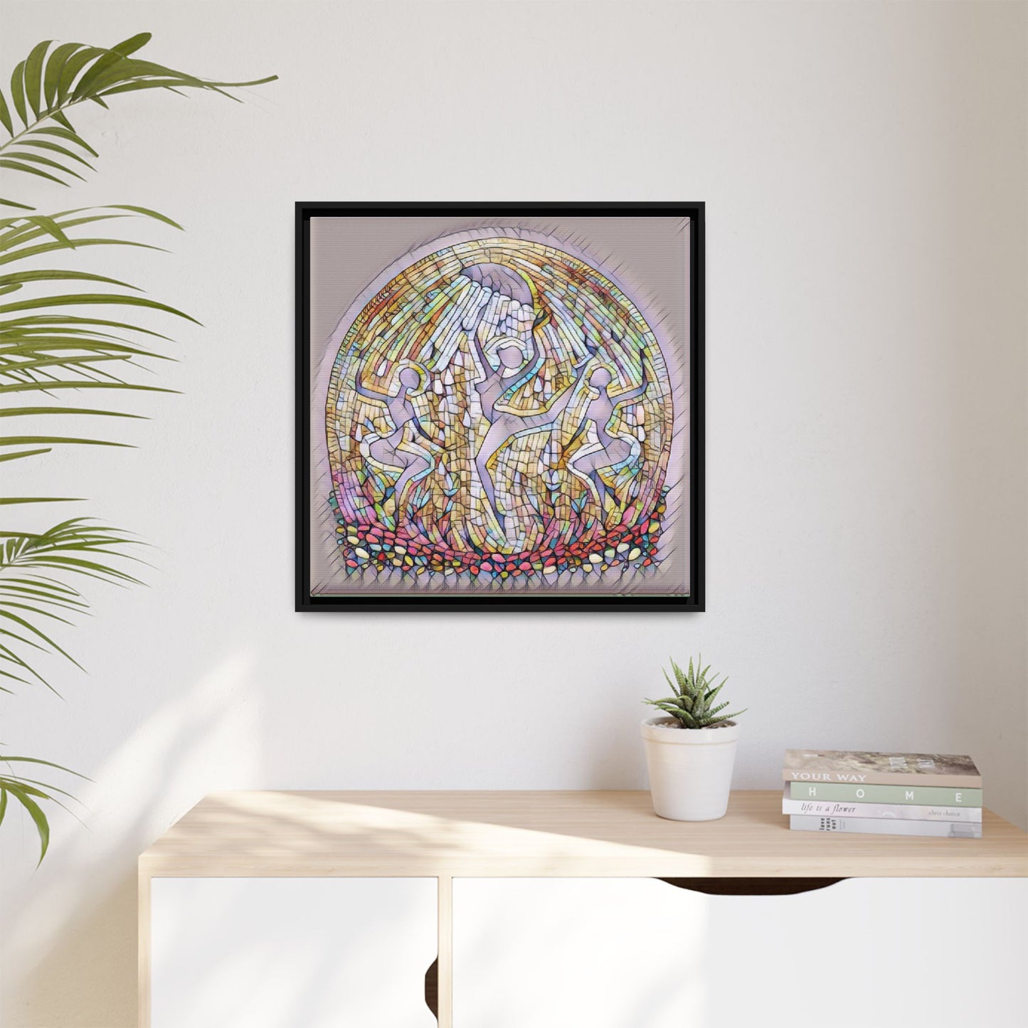 Framed Canvas Art - Stained Glass Dance Trio (Matte Multi-Color)
