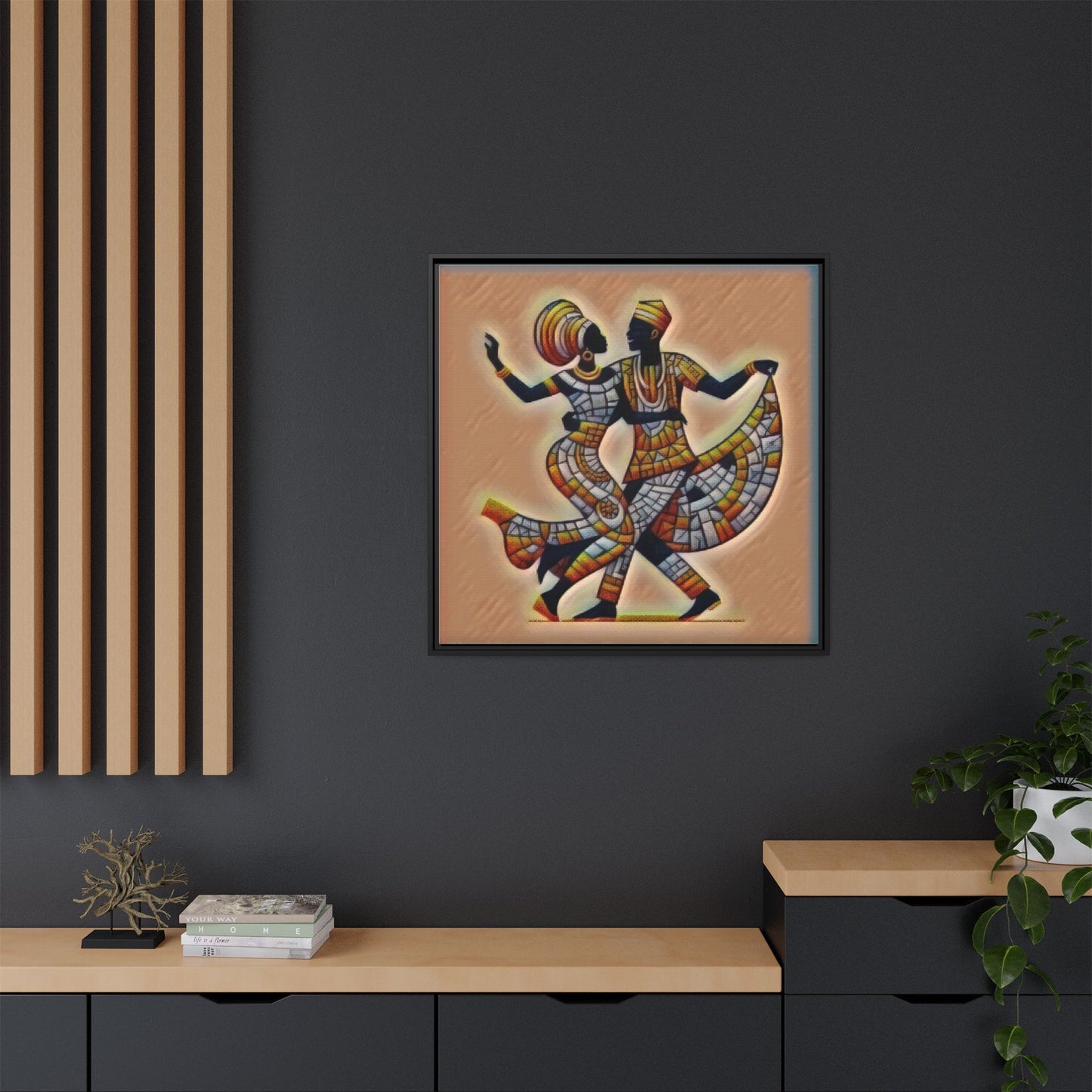 Framed African Dance Mosaic Art Print — Matte Canvas Wall Decor