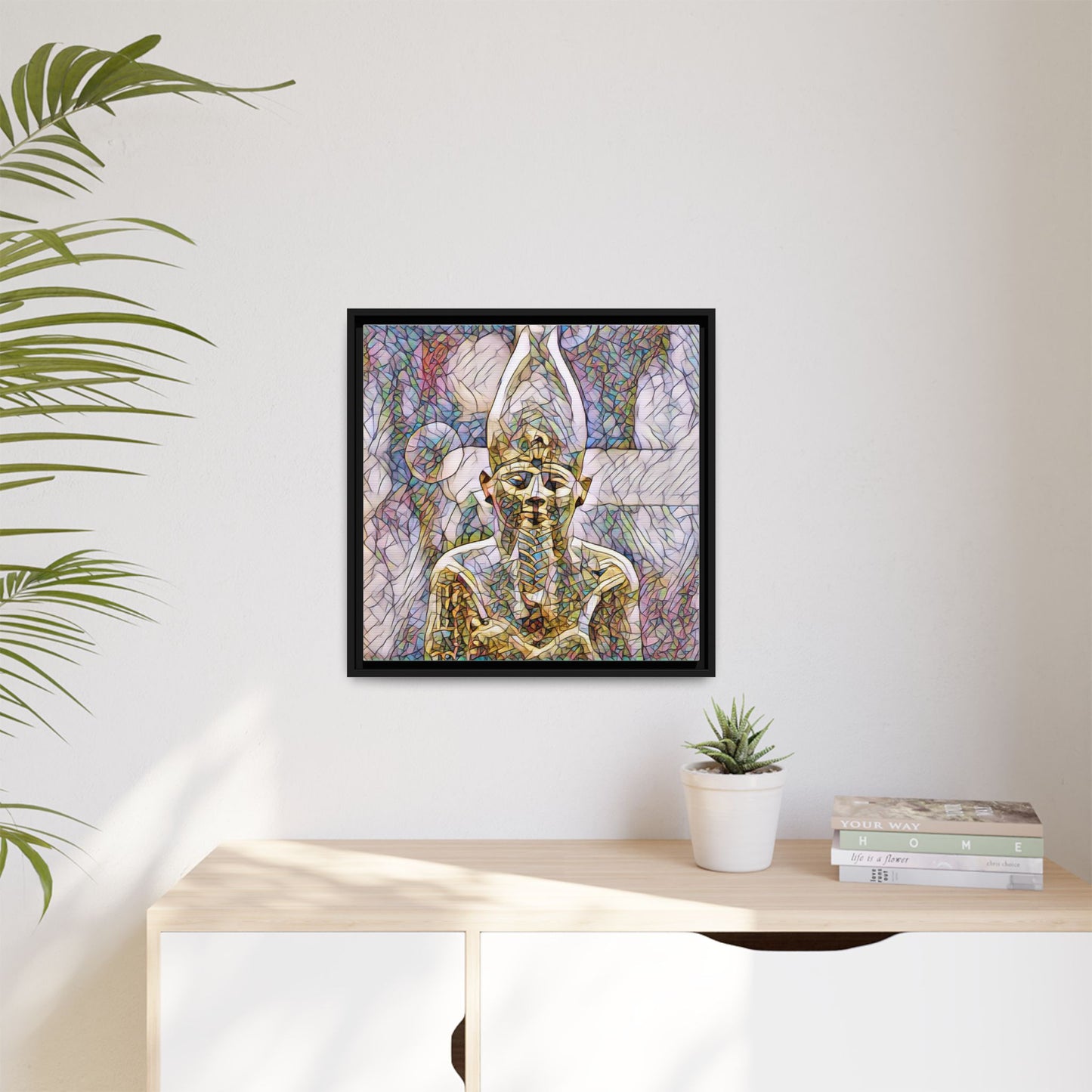 Egyptian Pharaoh Stained-Glass Style Matte Canvas Print, Framed