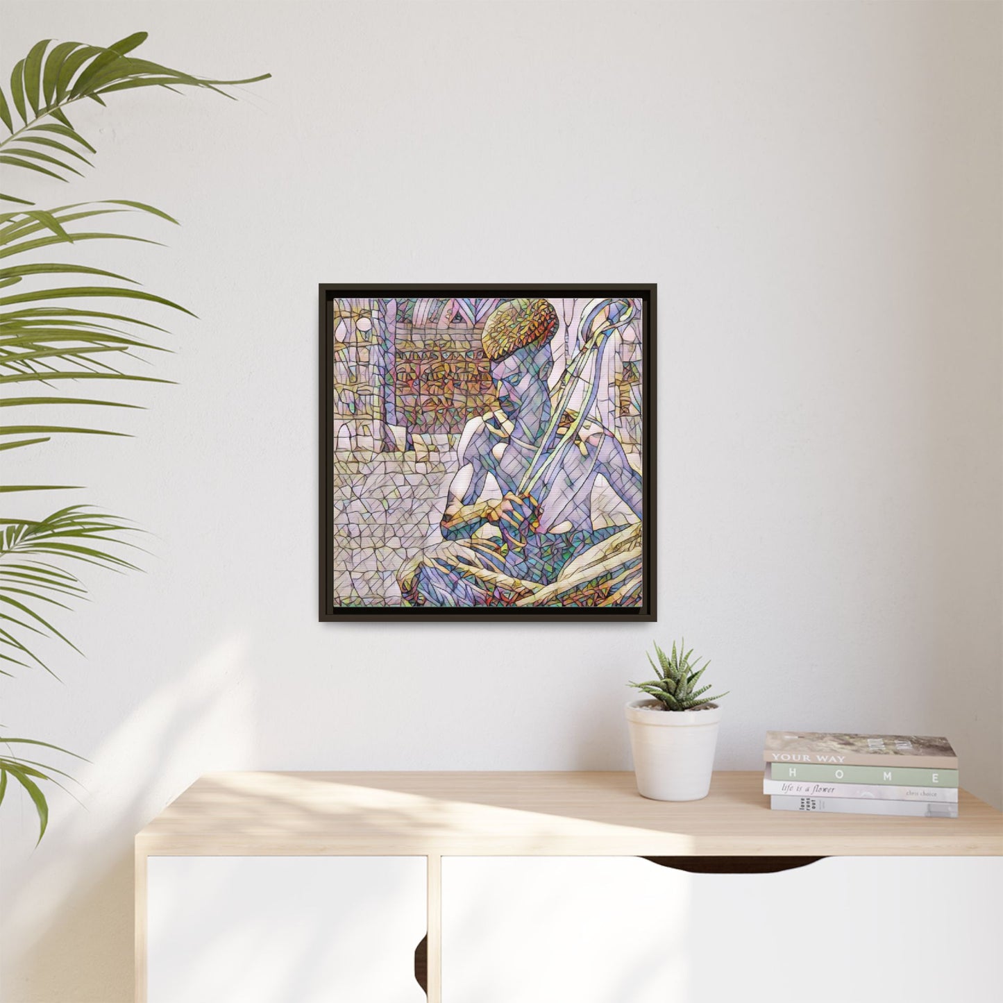 Framed Matte Canvas Art – Stained-Glass Style Musician Print
