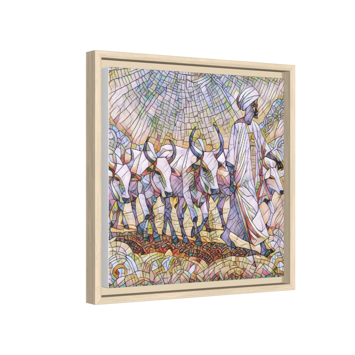 Framed Matte Canvas Art — African Herdsman Mosaic Print