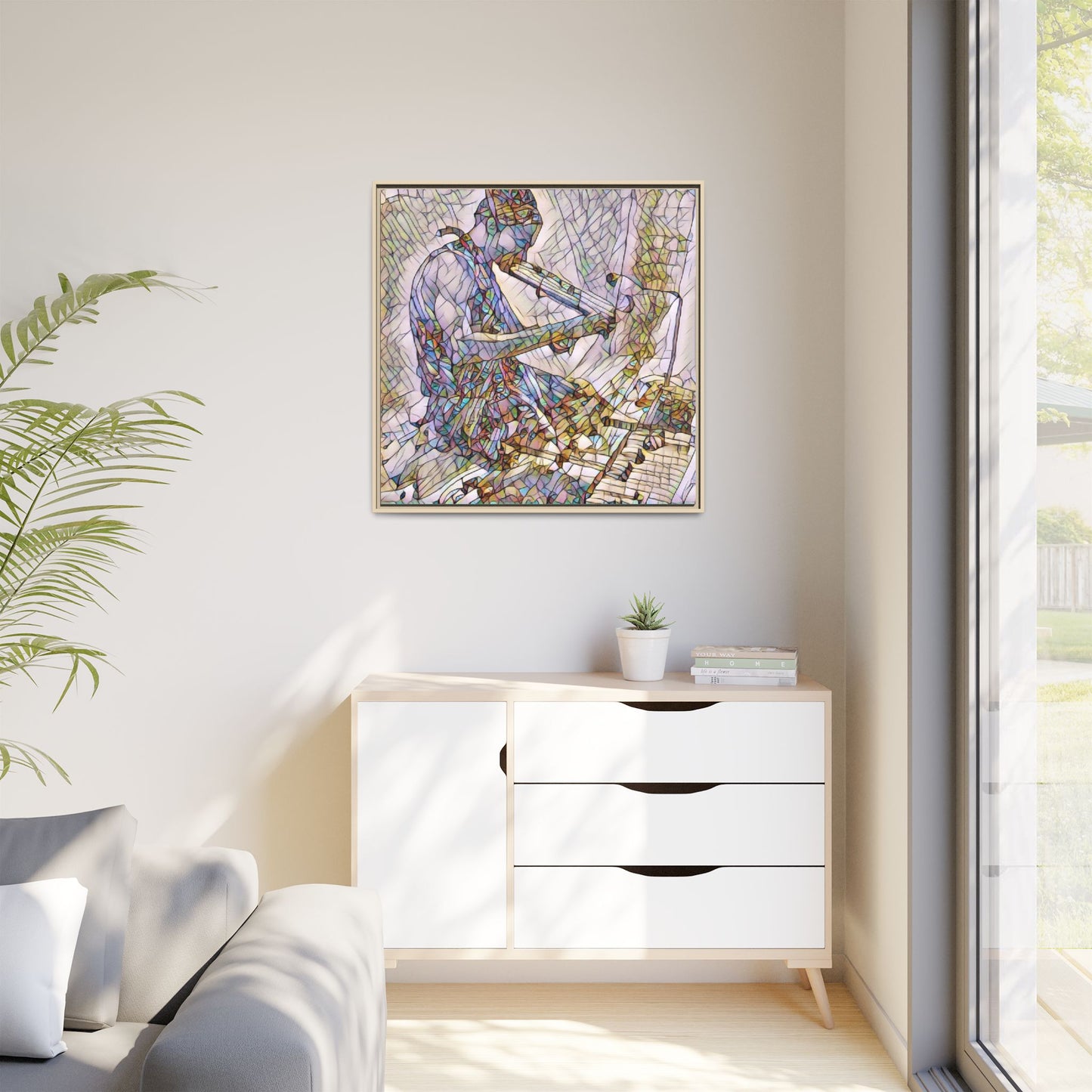 Abstract Violinist Matte Framed Canvas – Colorful Musical Art Print