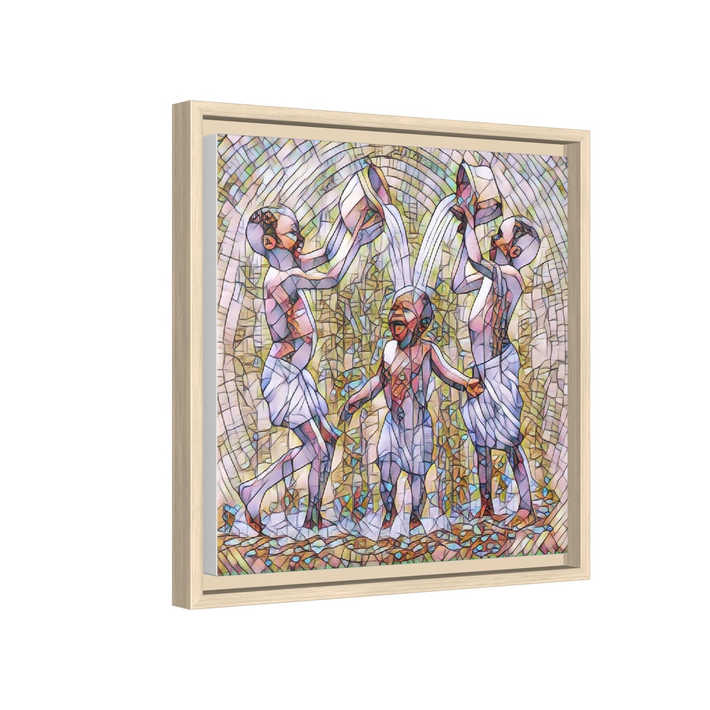 Framed Matte Canvas Art – Joyful Water Dance Family Stained-Glass Print