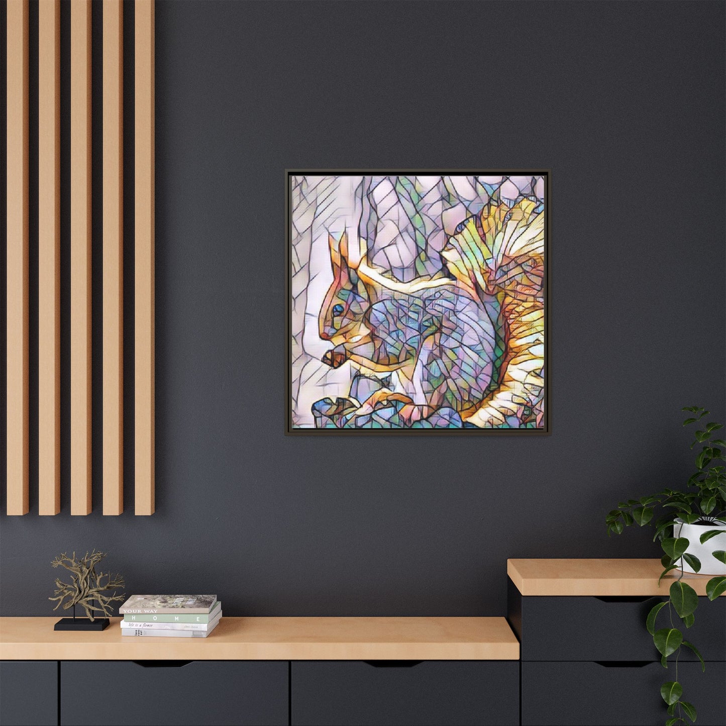Framed Squirrel Mosaic Matte Canvas Wall Art