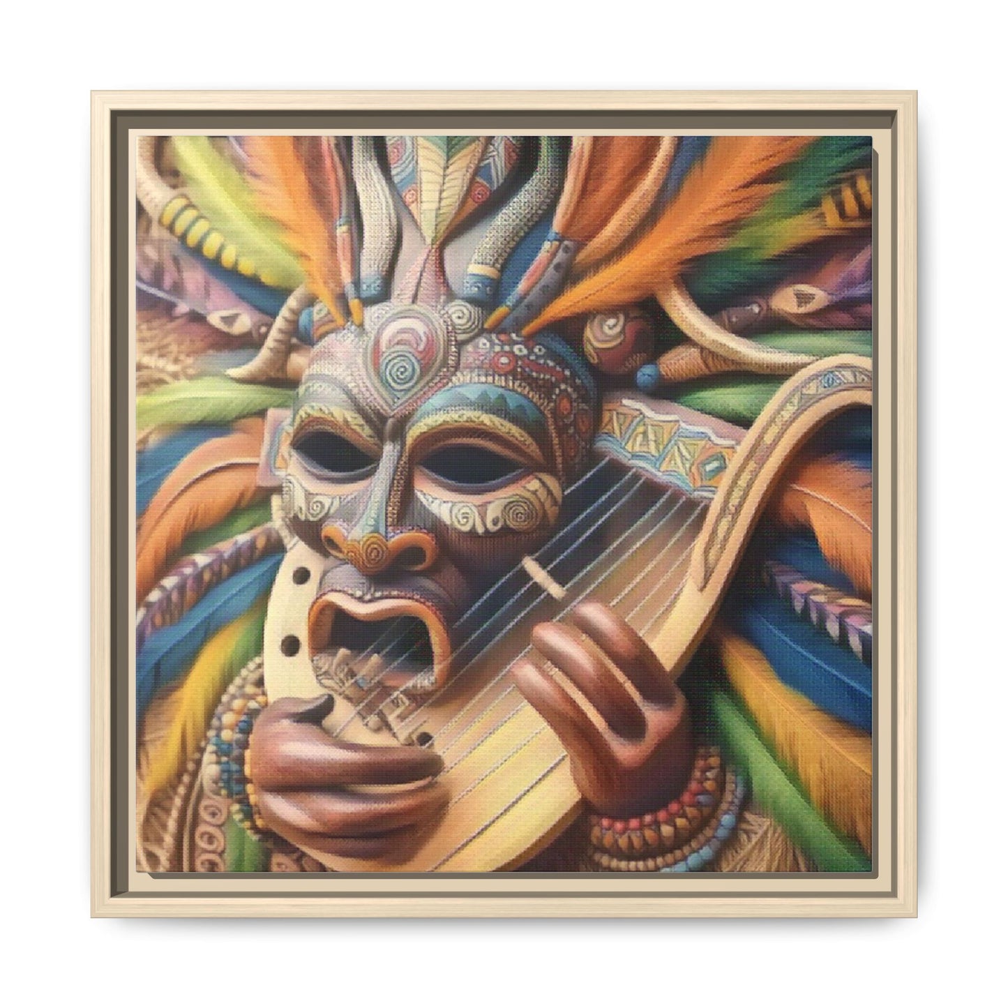 Colorful Tribal Mask Canvas — Framed Matte Wall Art
