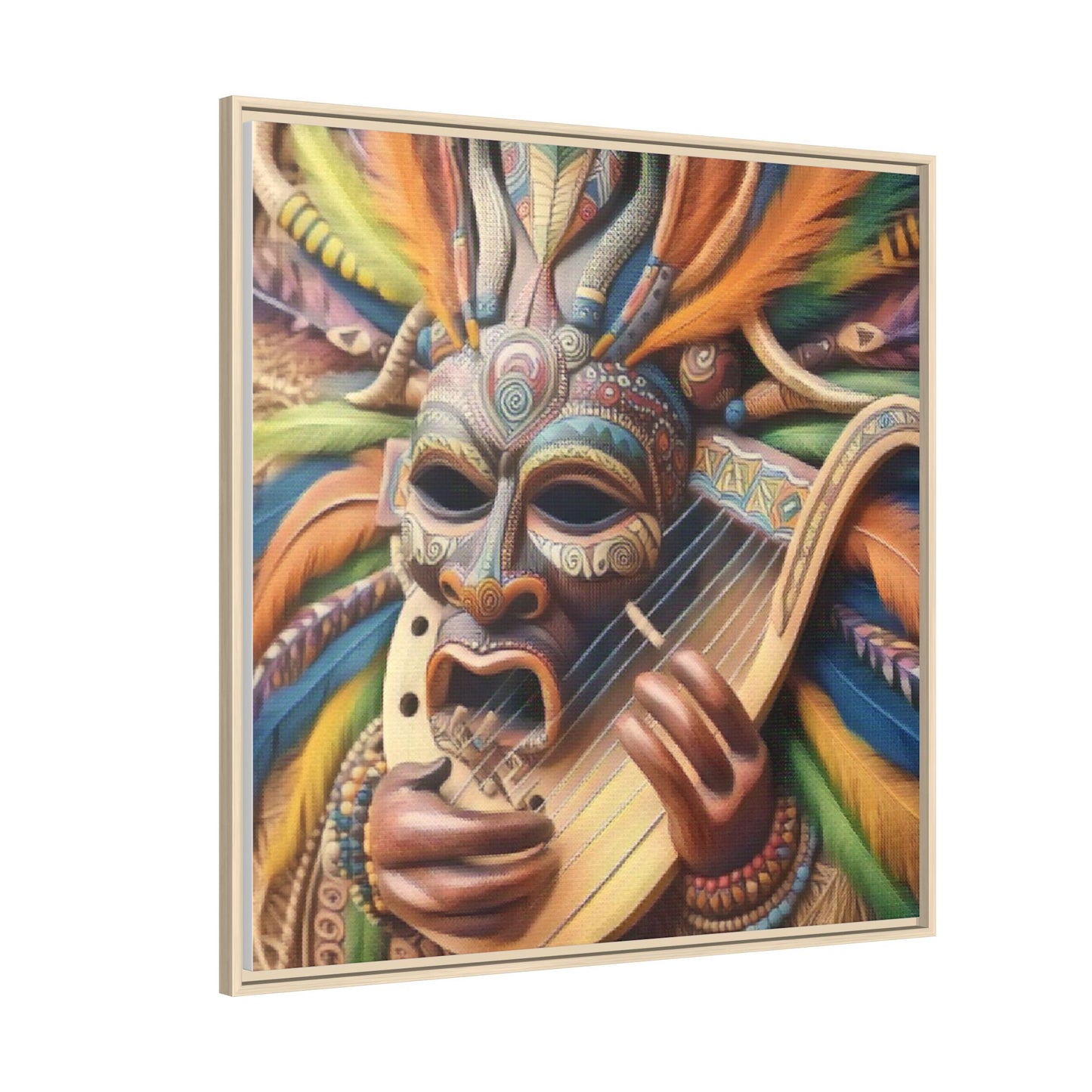 Colorful Tribal Mask Canvas — Framed Matte Wall Art