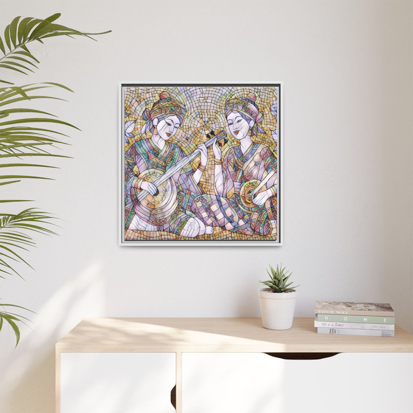 Framed Mosaic Musician Canvas Art — Ethnic Duo Wall Decor