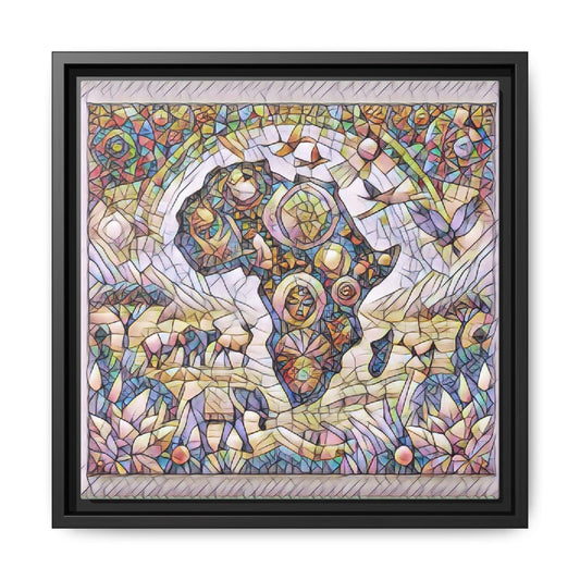 Abstract Mosaic Africa Framed Canvas — Colorful Stained-Glass Wall Art