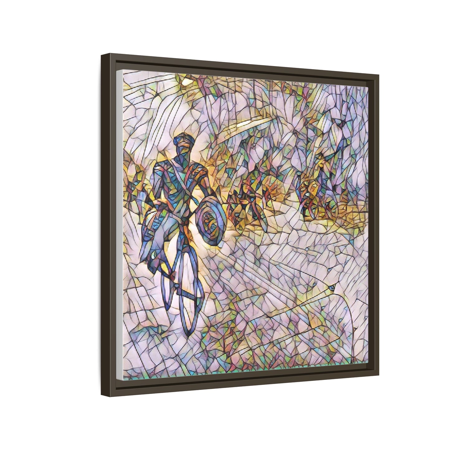 Cyclist Mosaic Matte Canvas Framed Wall Art — Colorful Biking Scene