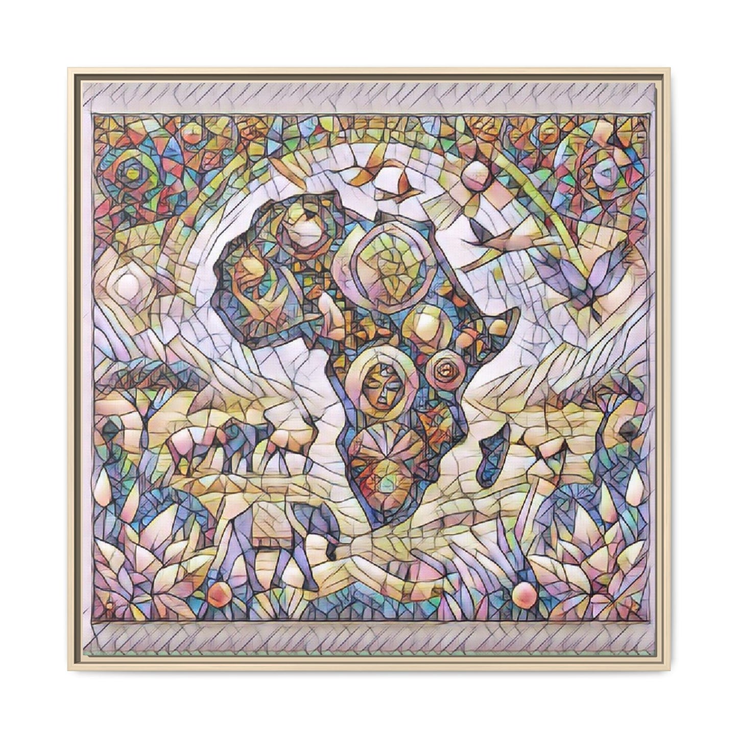 Abstract Mosaic Africa Framed Canvas — Colorful Stained-Glass Wall Art