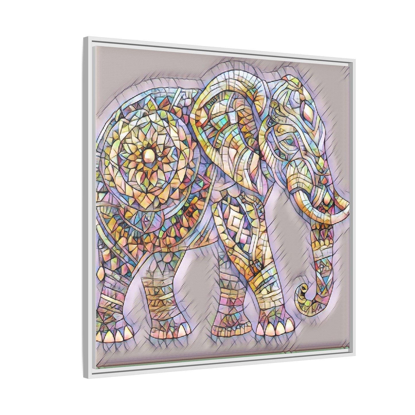 Colorful Mosaic Elephant Framed Canvas Print