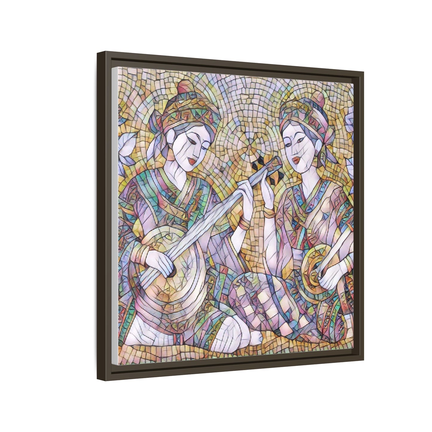Framed Mosaic Musician Canvas Art — Ethnic Duo Wall Decor