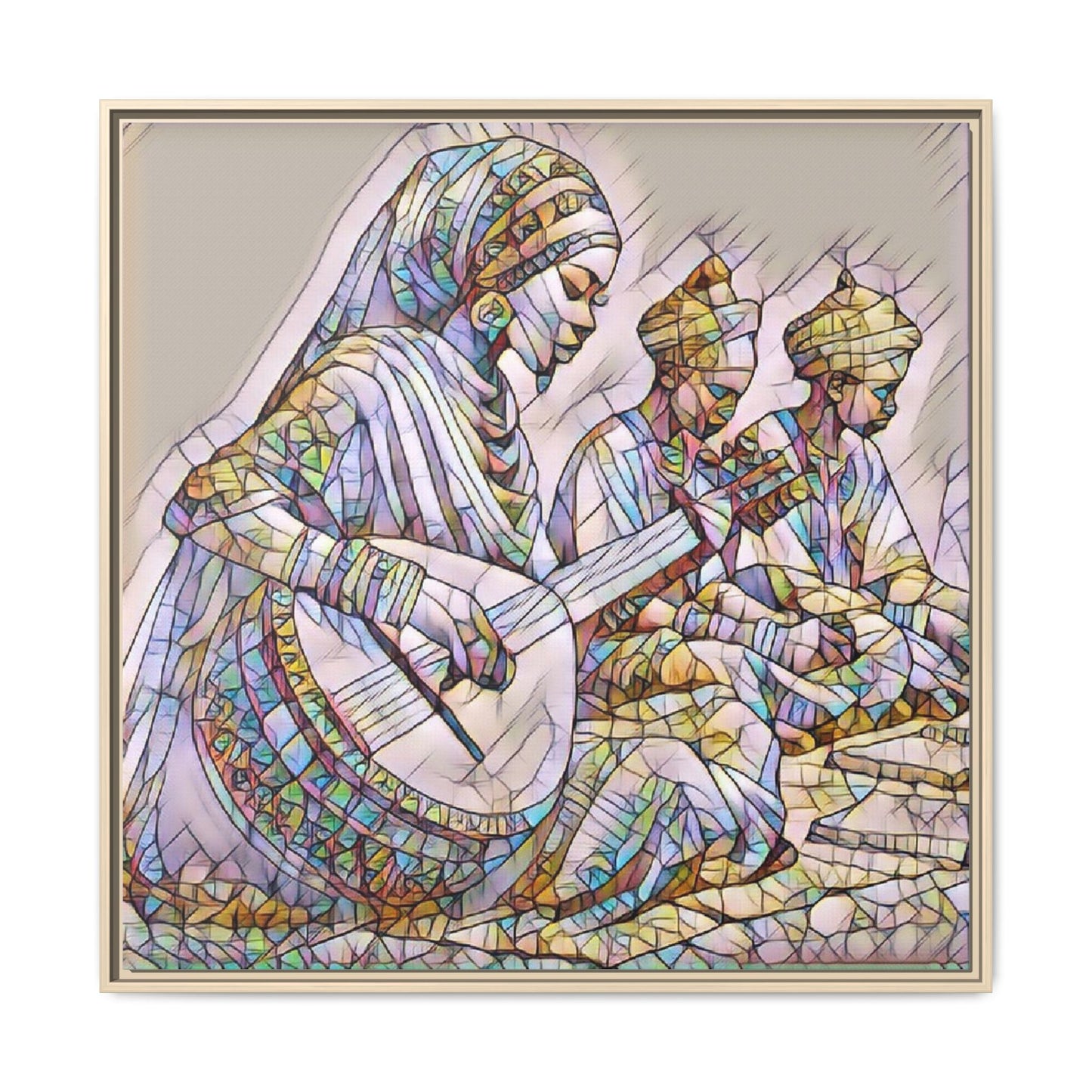 Framed Matte Canvas: Colorful Moroccan Musicians Wall Art