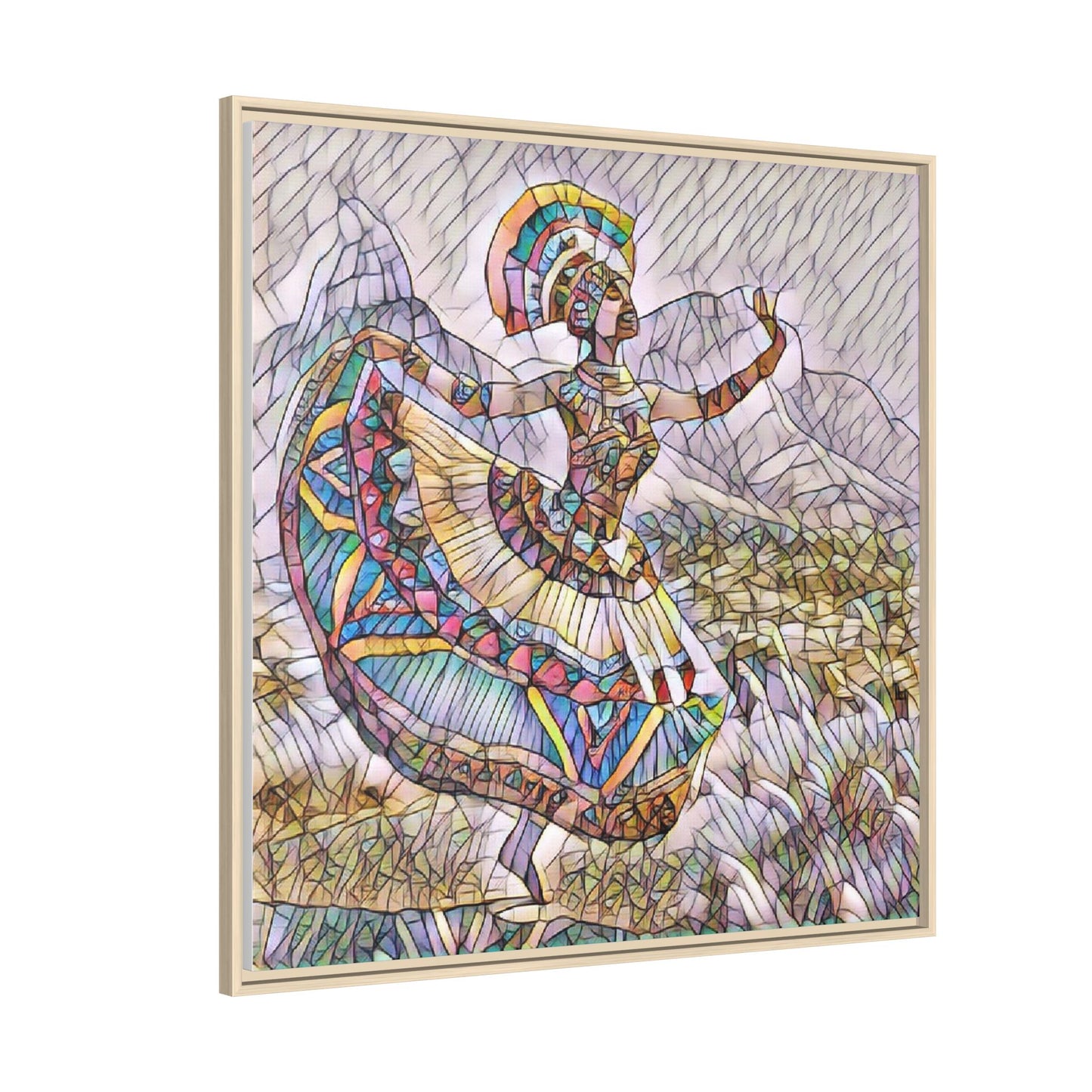 Ballerina Mosaic Framed Canvas Print — Colorful Ethnic Dance Wall Art