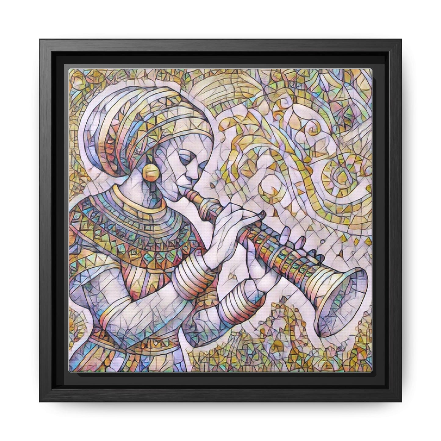 Egyptian Flutist Mosaic Matte Canvas Framed Art