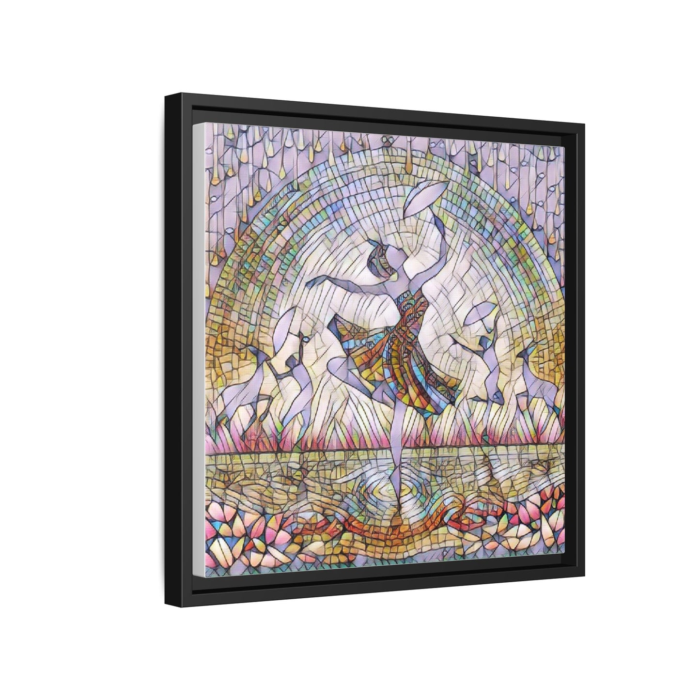 Stained Glass Ballerina Framed Canvas Art — Dancer Mosaic Wall Decor