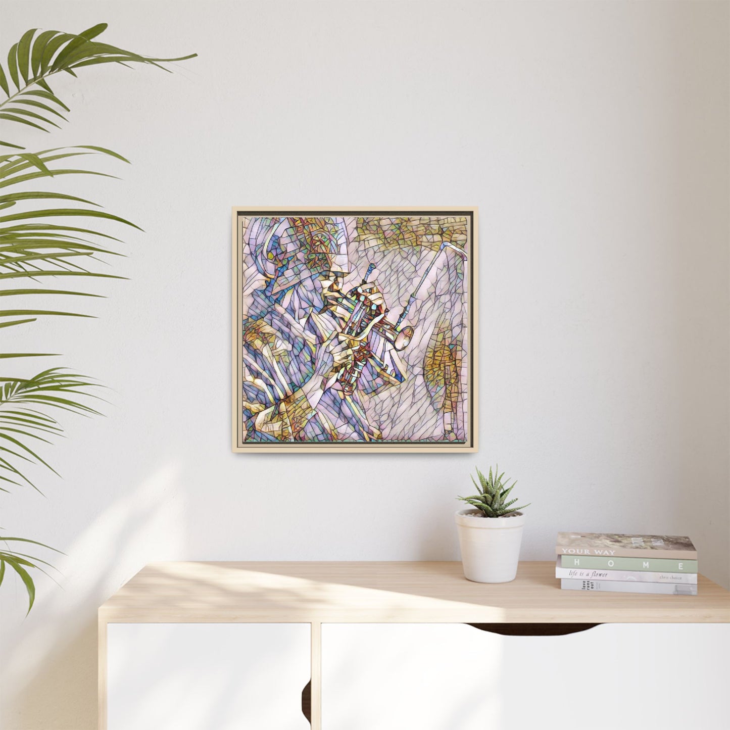 Framed Abstract Trumpet Player Matte Canvas Art