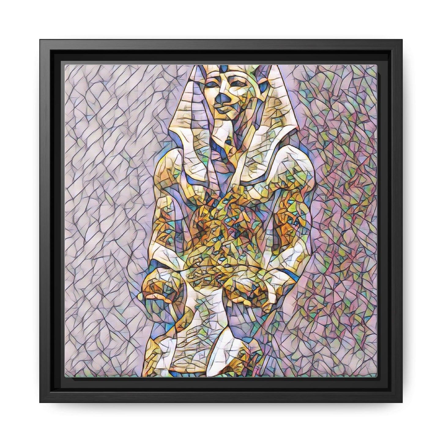 Framed Abstract Pharaoh Matte Canvas Wall Art — Multicolor Egyptian Statue Print